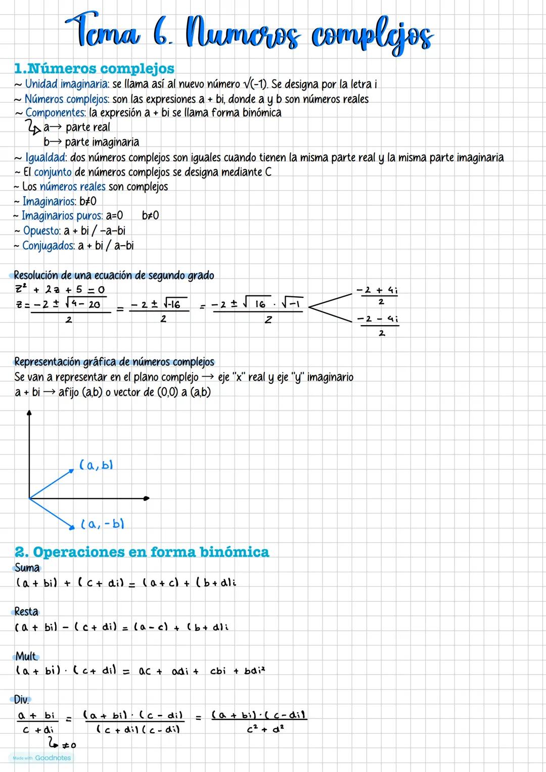 Toma 6. Numores complejos
1.Números complejos
~Unidad imaginaria: se llama así al nuevo número √(-1). Se designa por la letra i
~ Números co