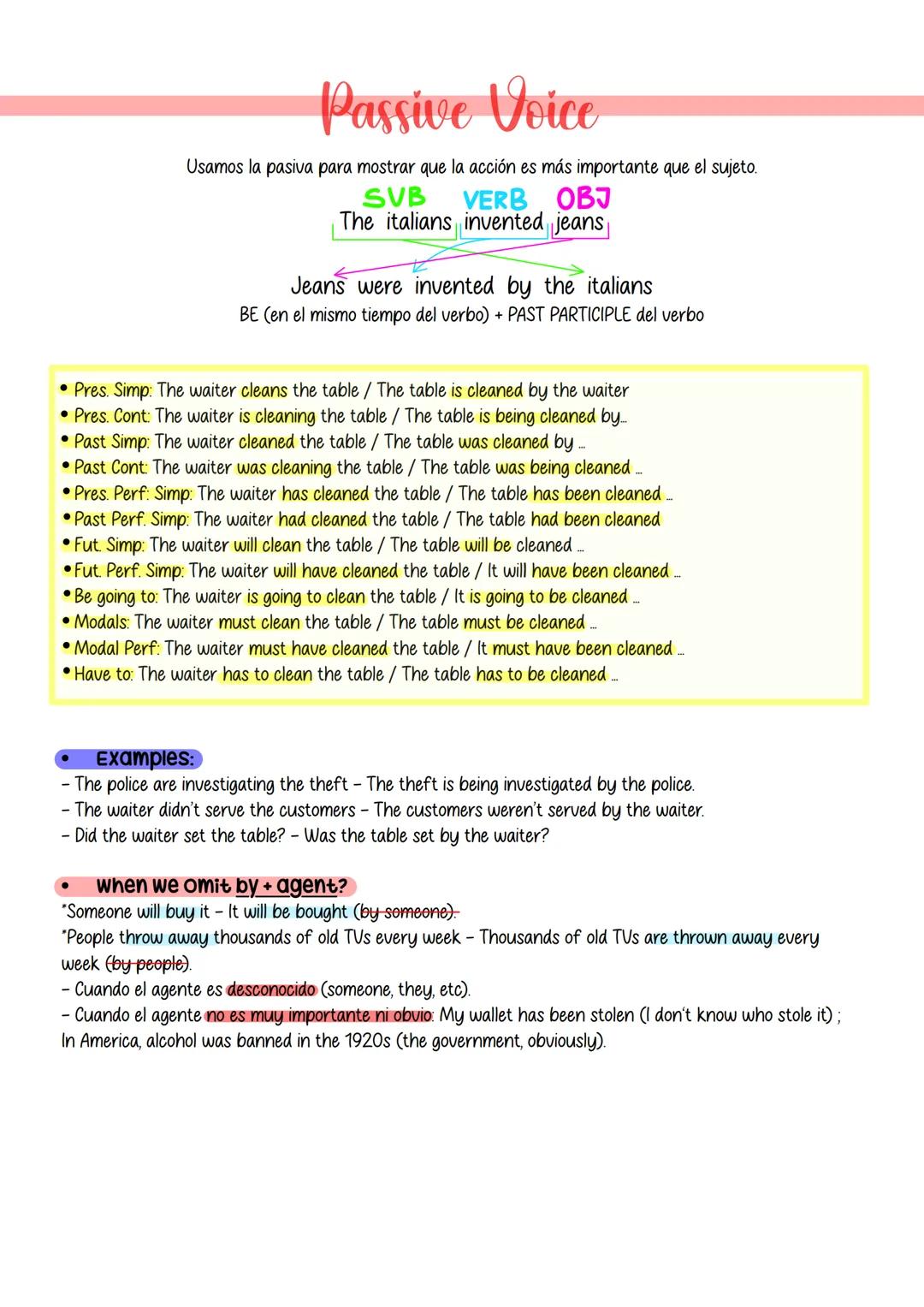 Simple
continuous
Perfect
Perfect
continuos
Verb Tenses
Present
Present Simple
(U/V-s-he/she/it)
Ex: 1 work (trabajo)
every morning/day
alwa