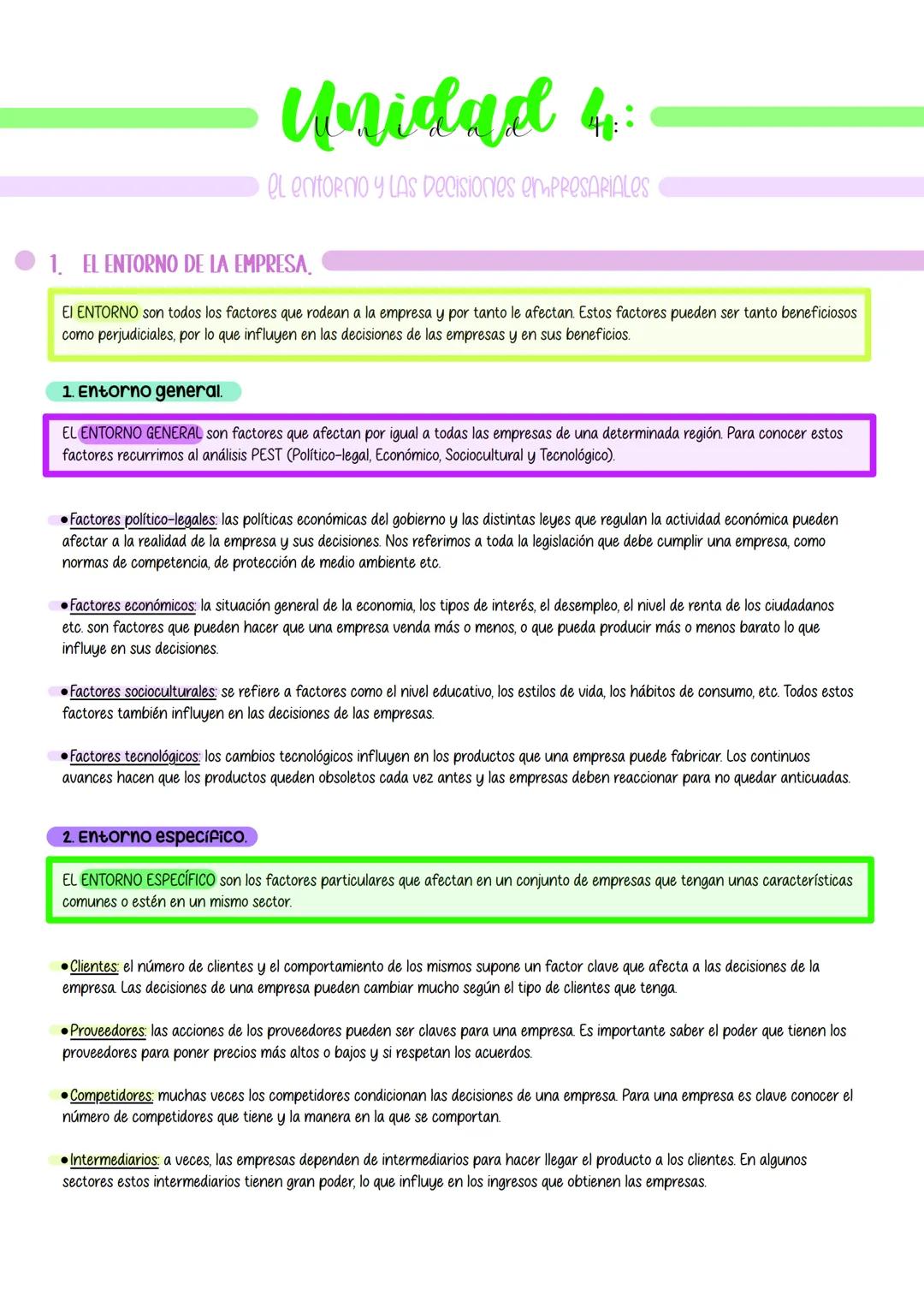 # Unidad 44
EL ENTORNO Y LAS DECISIONES EMPRESARIALOS
1. EL ENTORNO DE LA EMPRESA,
EI ENTORNO son todos los factores que rodean a la empr