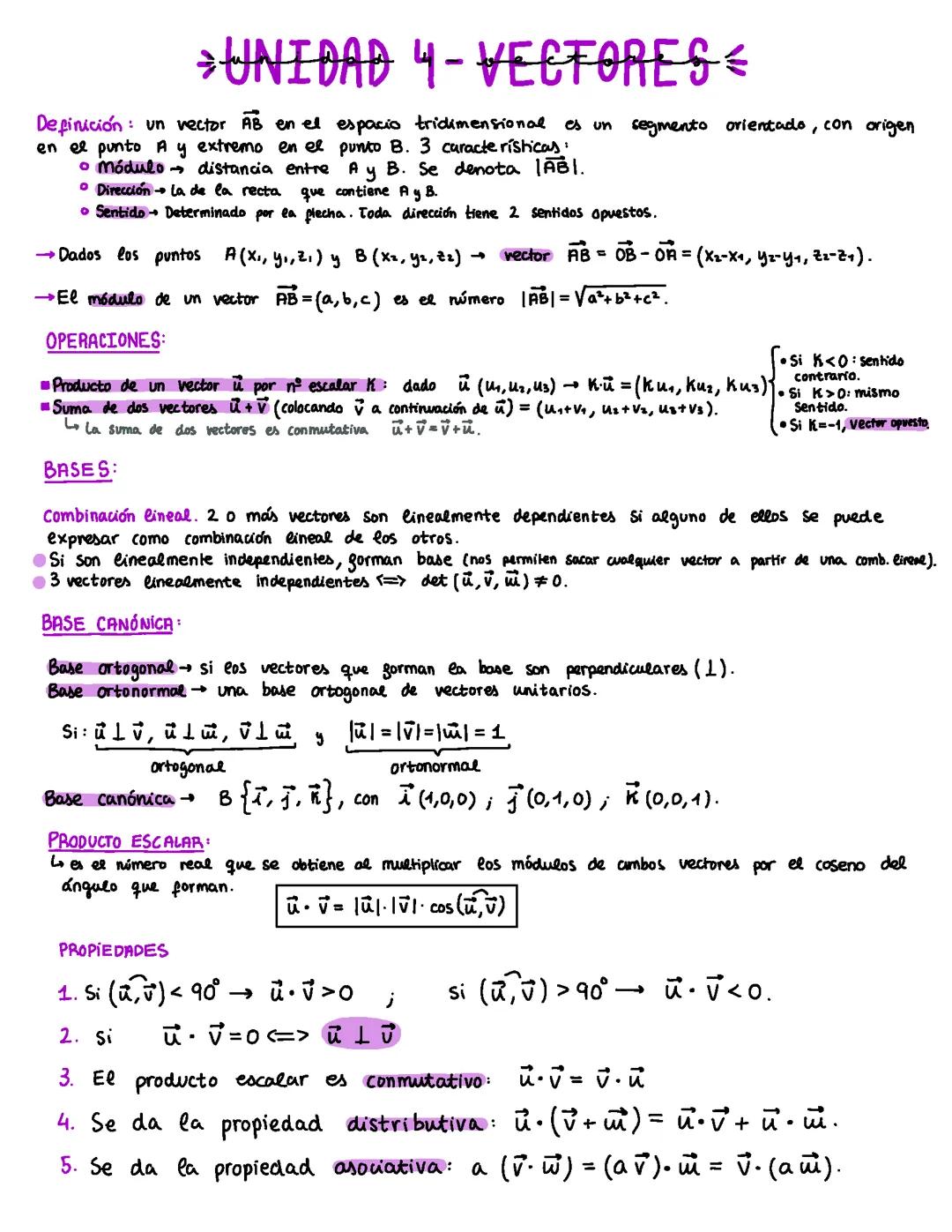 Apuntes matemáticas 2Bachillerato- vectores, rectas y planos