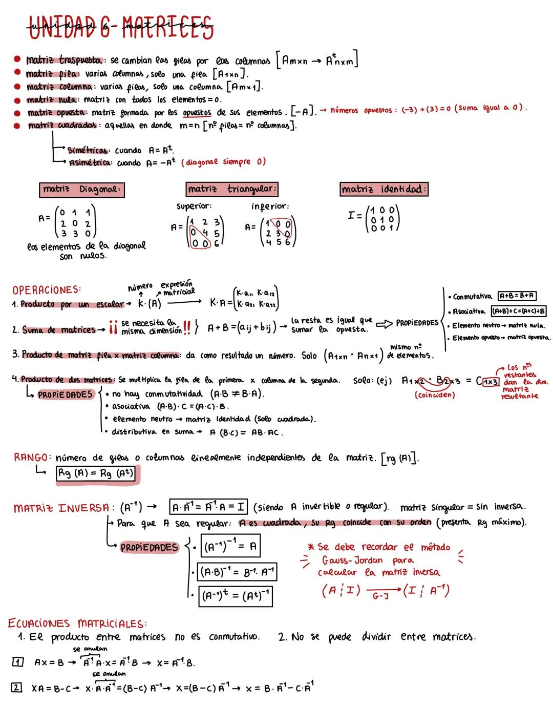 UNIDAD 6-MATRICES
• matriz traspuesta: se cambian las
• matriz fila: varias columnas, solo
• matriz columna: varias filas, solo
[A
gilas por