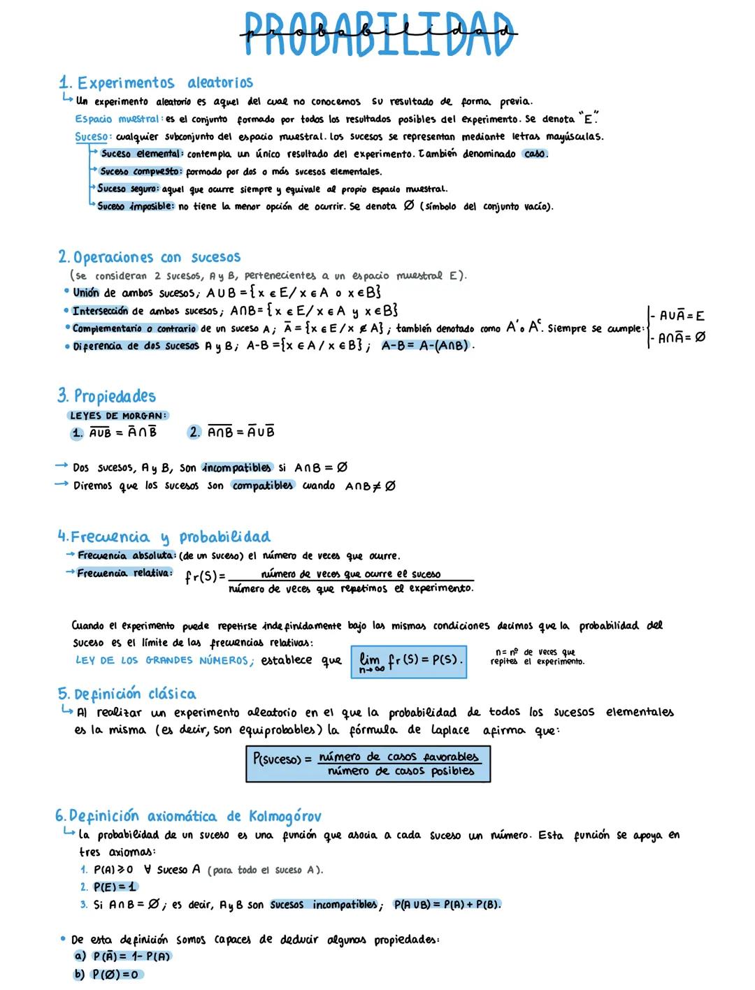 # PROBABILIDAD
1. Experimentos aleatorios
→ Un experimento aleatorio es aquel del cual no conocemos su resultado de forma previa.
Espacio