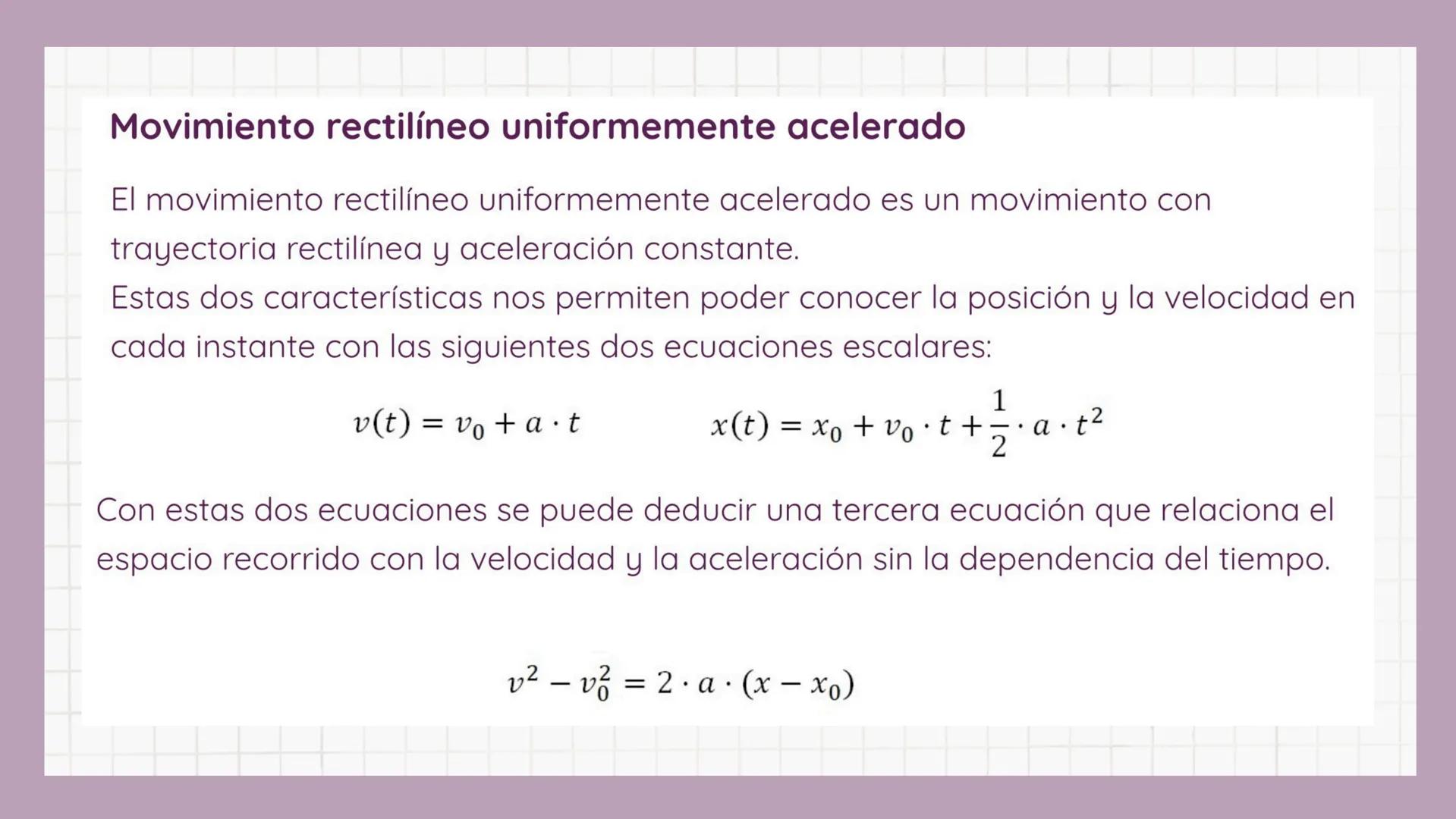 # MRU & MRUA
Movimiento rectilíneo y uniforme
El movimiento rectilíneo y uniforme es el que lleva un cuerpo que se mueve
con vector veloci
