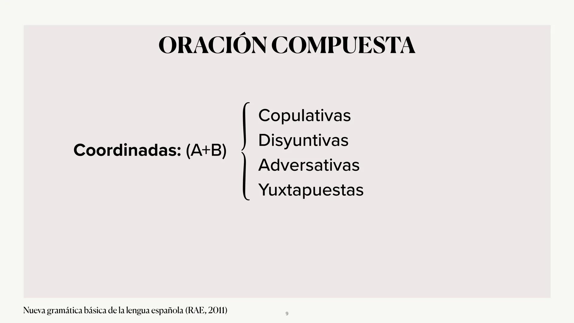# LA ORACIÓN
# COMPUESTA
Coordinadas y Sustantivas
Nueva gramática básica de la lengua española (RAE, 2011)
BACHILLERATO
1 # Clasificac