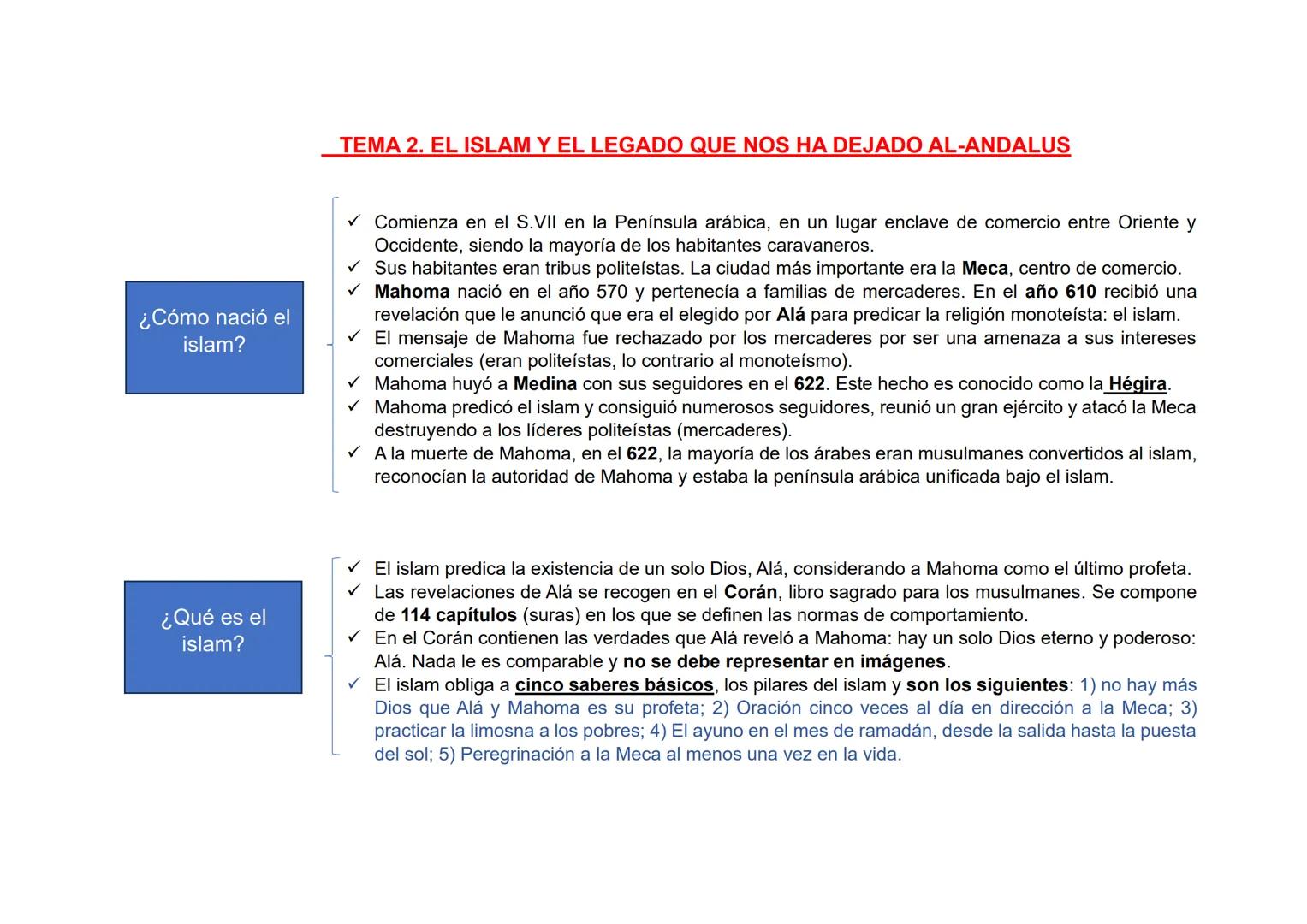TEMA 2. EL ISLAM Y EL LEGADO QUE NOS HA DEJADO AL-ANDALUS
¿Cómo nació el
islam?
✓ Comienza en el S.VII en la Península arábica, en un lugar