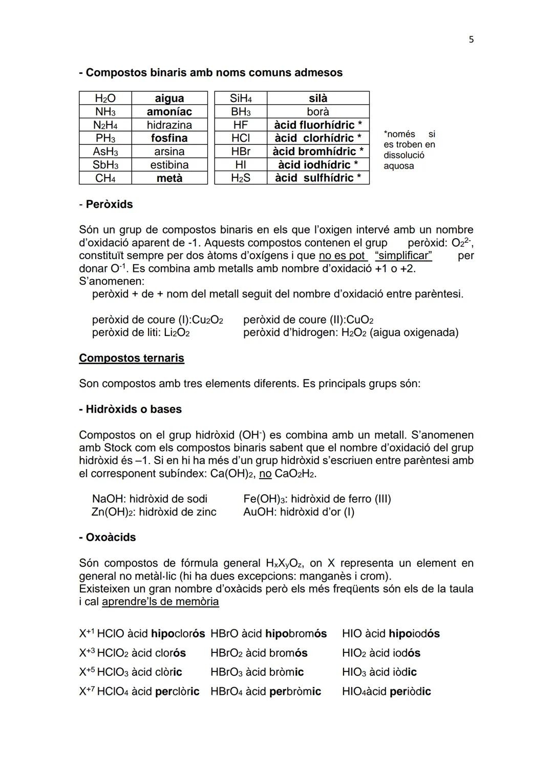 # 1
FORMULACIÓ I NOMENCLATURA DE QUÍMICA INORGÀNICA
S'anomena Química Inorgànica a la part de la Química que estudia els
compostos que no
