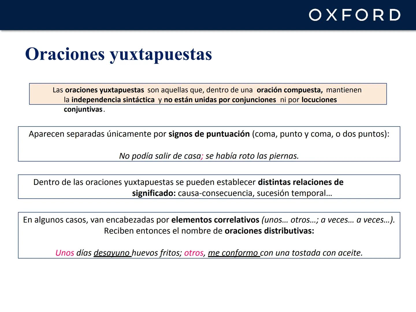 # OXFORD
# UNIDAD 8. La oración compuesta
# Lengua castellana y Literatura
## 1º Bachillerato # OXFORD
# La oración compuesta
Una oració