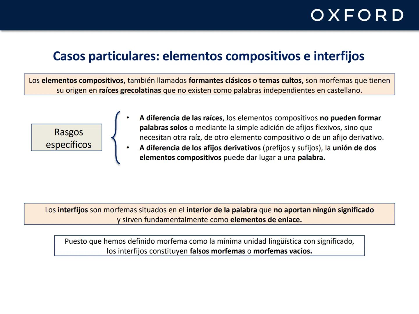 OXFORD
UNIDAD 5. Morfología y semántica
Lengua castellana y Literatura
1º Bachillerato OXFORD
La morfología
La morfología es la parte de la