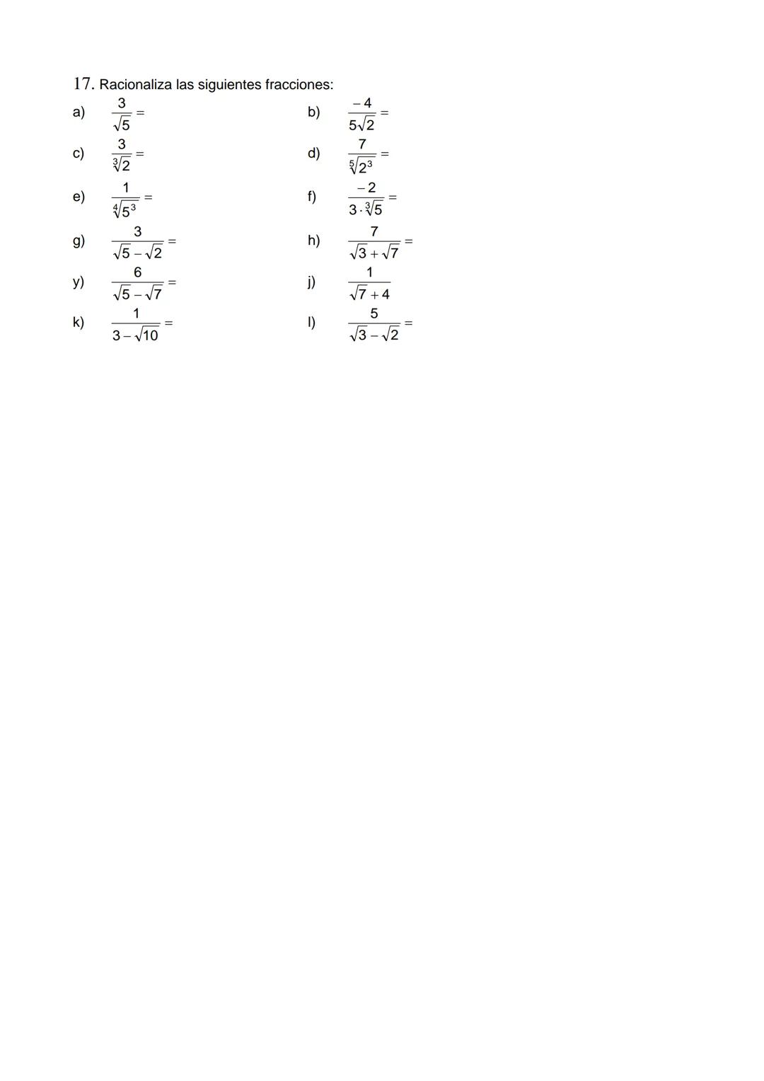Potencias y Radicales
Potencias de exponente natural
Sea ae R~{0} neN Definimos a₁ = a......
(n
...... a
Ejemplo: 34 3.3.3.3=81, (-2)5 = (-2