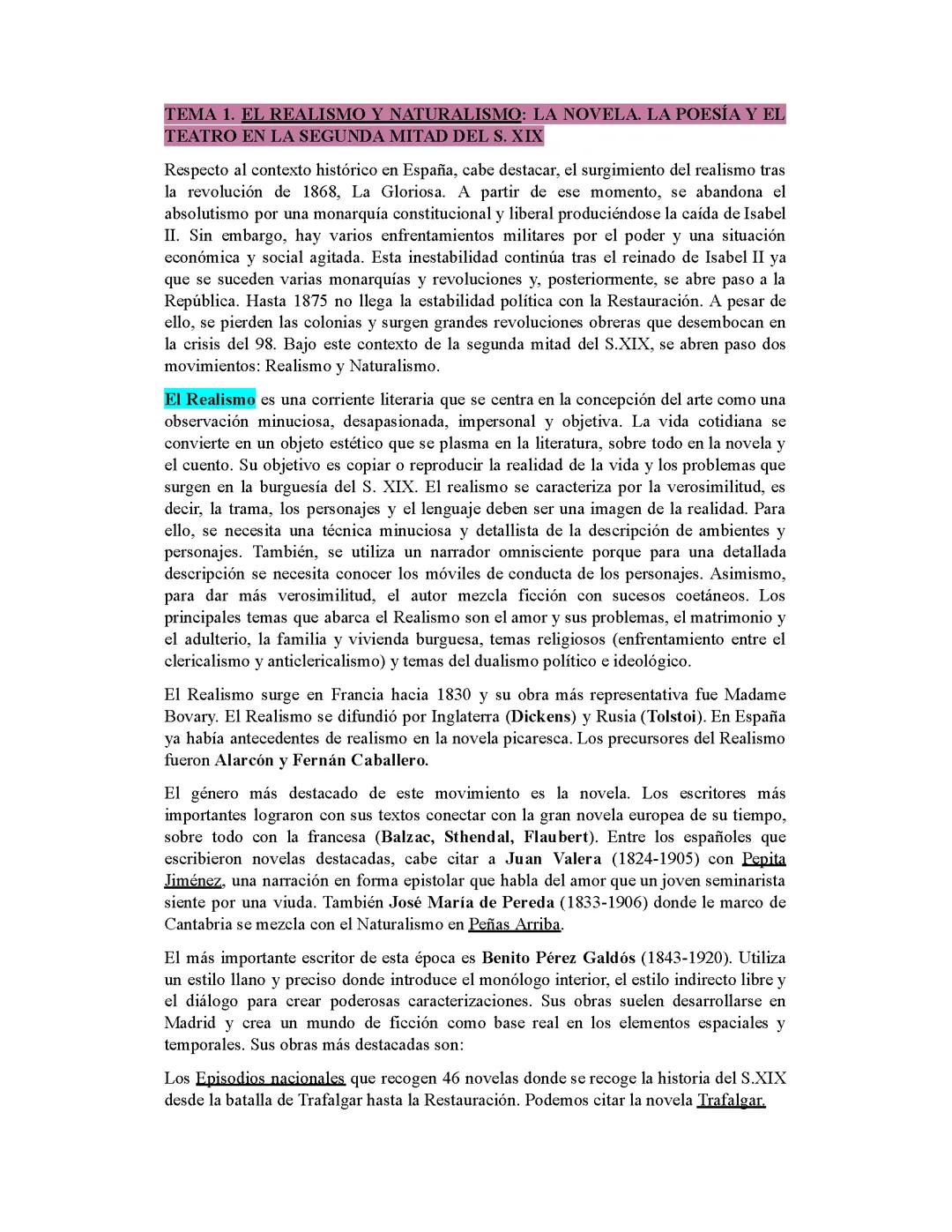 LITERATURA 2BACH TEMA 1 NATURALISMO Y REALISMO