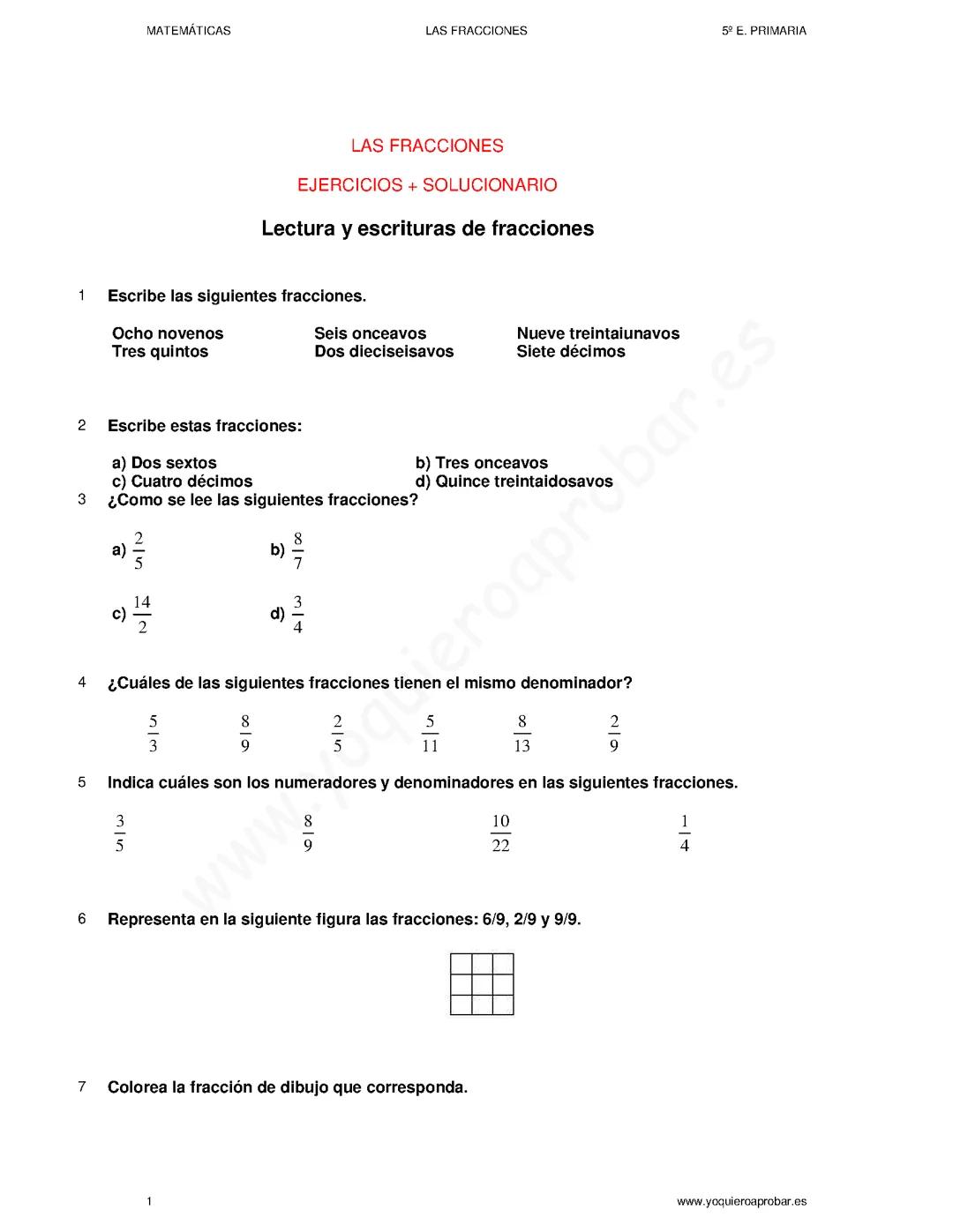 Fracciones ejercicios