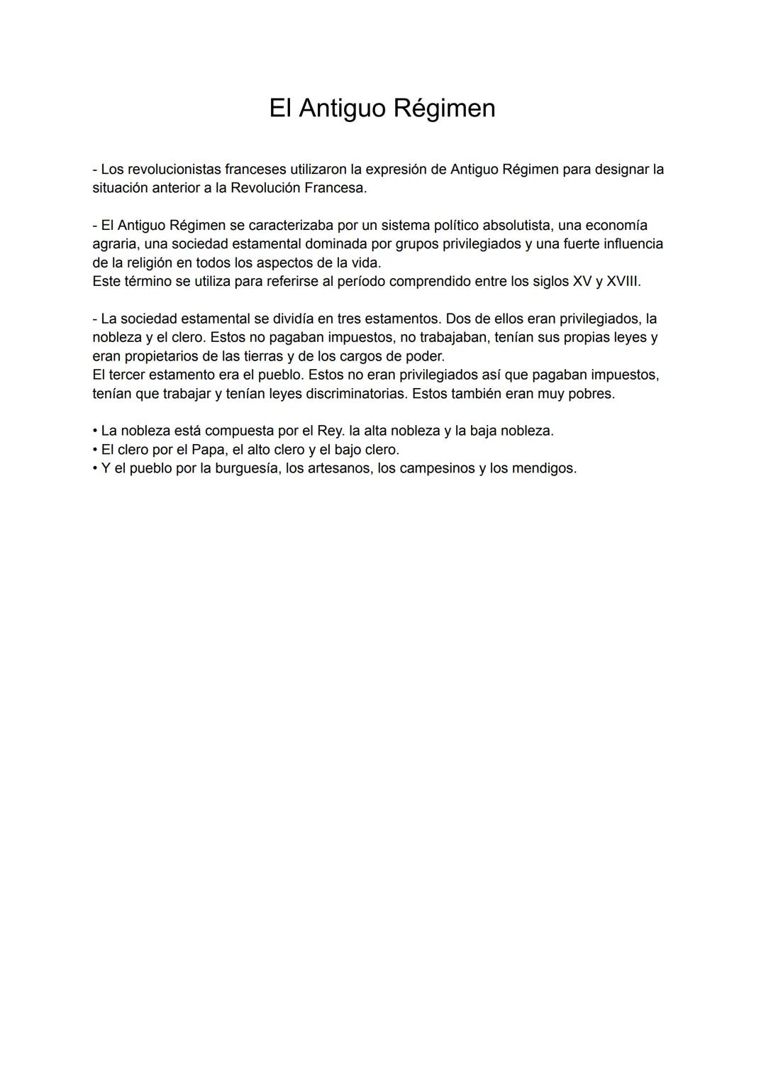 El Antiguo Régimen
- Los revolucionistas franceses utilizaron la expresión de Antiguo Régimen para designar la
situación anterior a la Revol