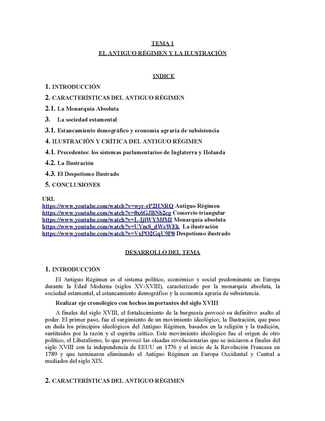 El antiguo régimen tema 1 de primero de bachillerato