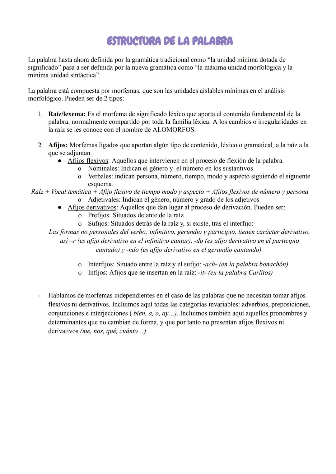 # ESTRUCTURA DE LA PALABRA
La palabra hasta ahora definida por la gramática tradicional como "la unidad mínima dotada de
significado" pasa