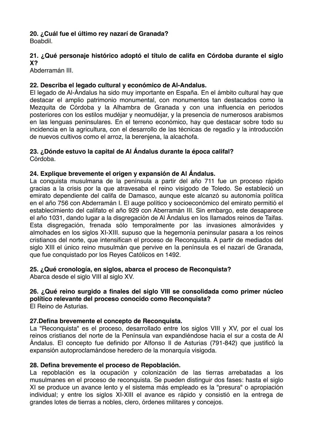 Historia de España 2º Bachillerato
Bloque 1
Preguntas cortas
1. Enumera las etapas en que se divide la Prehistoria.
Paleolítico, Neolítico y