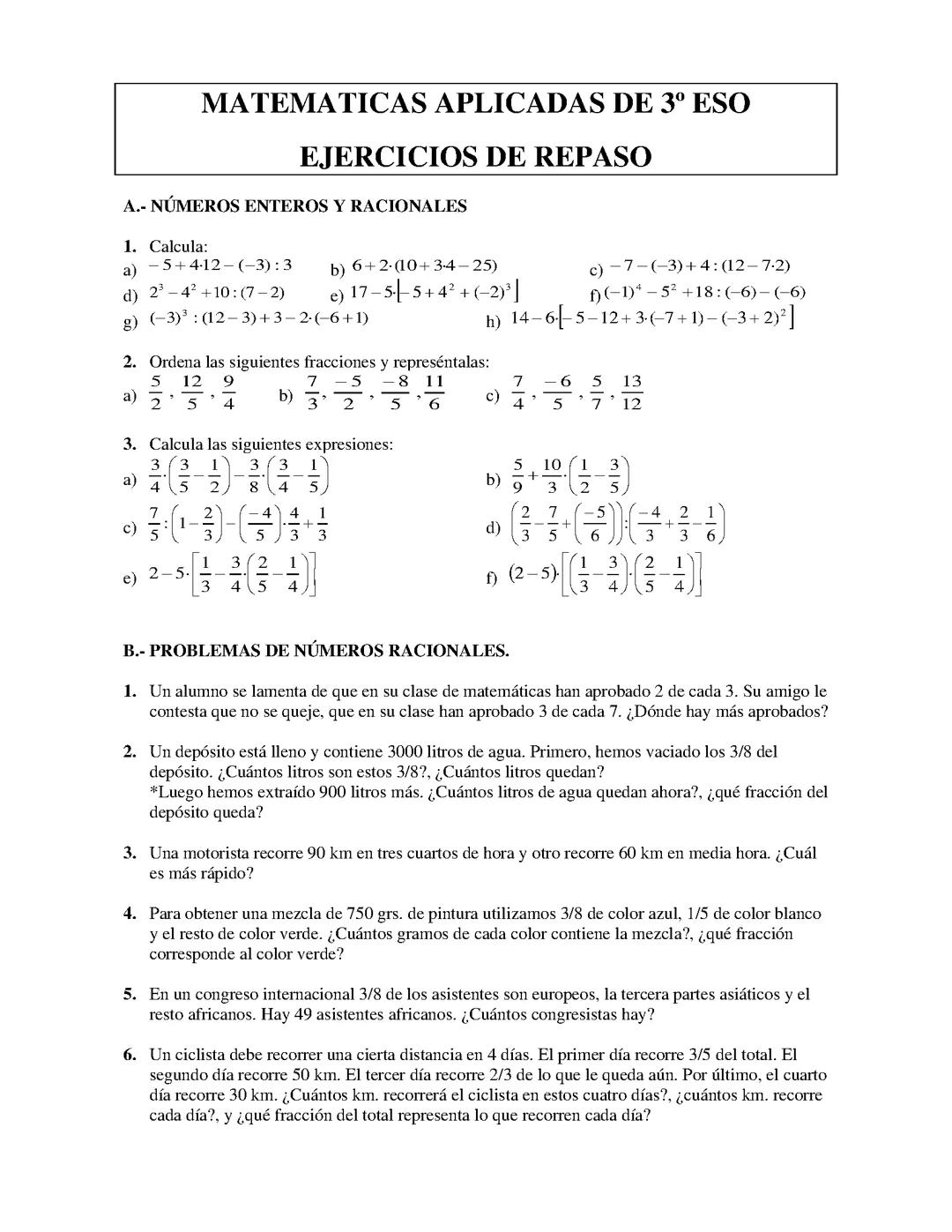 MATEMÁTICAS APLICADAS EN 3 DE LA ESO (repaso)