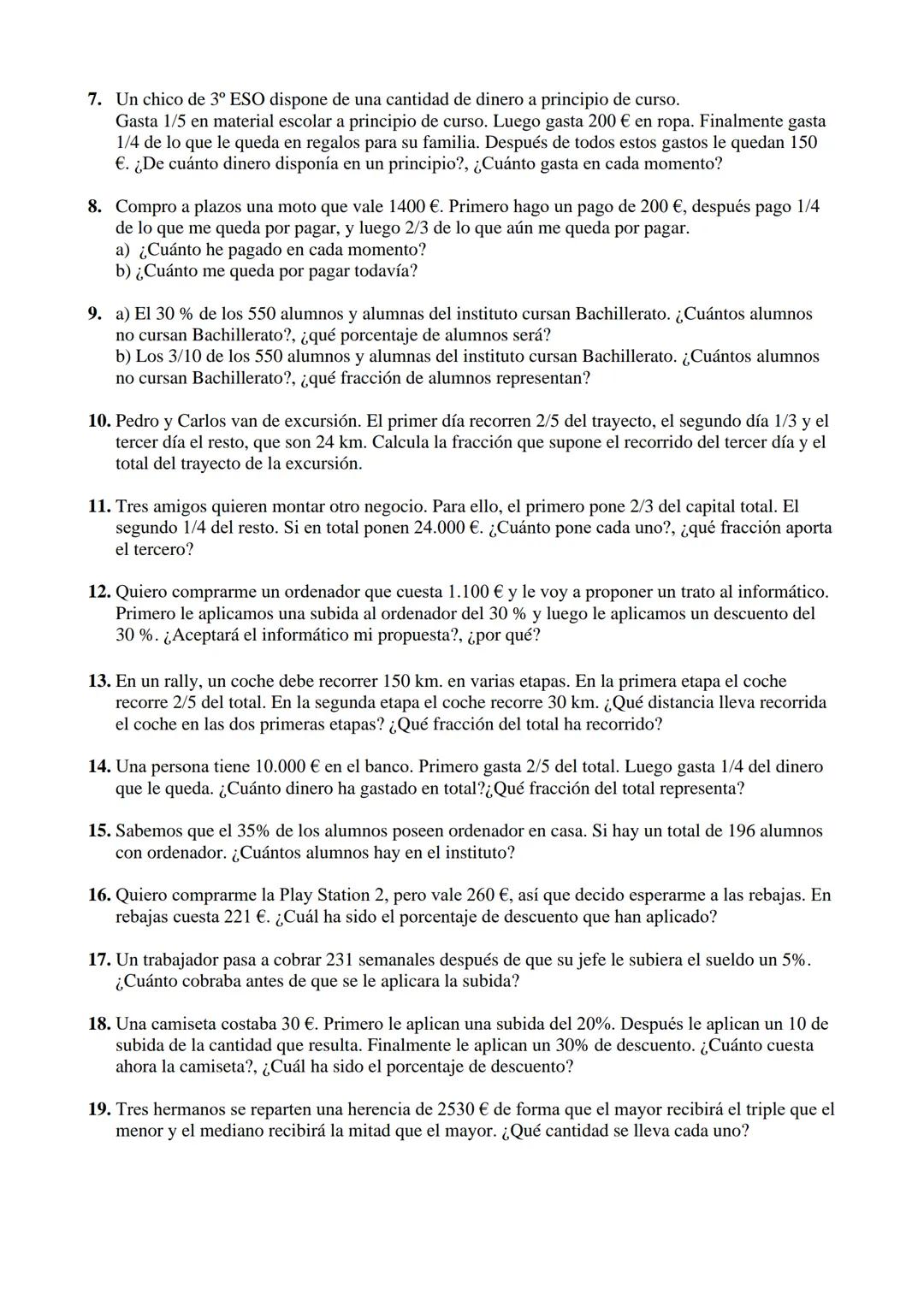 MATEMATICAS APLICADAS DE 3º ESO
EJERCICIOS DE REPASO
A.- NÚMEROS ENTEROS Y RACIONALES
1. Calcula:
a) -5+4-12-(-3):3
d) 23-42 +10: (7-2)
b)
6