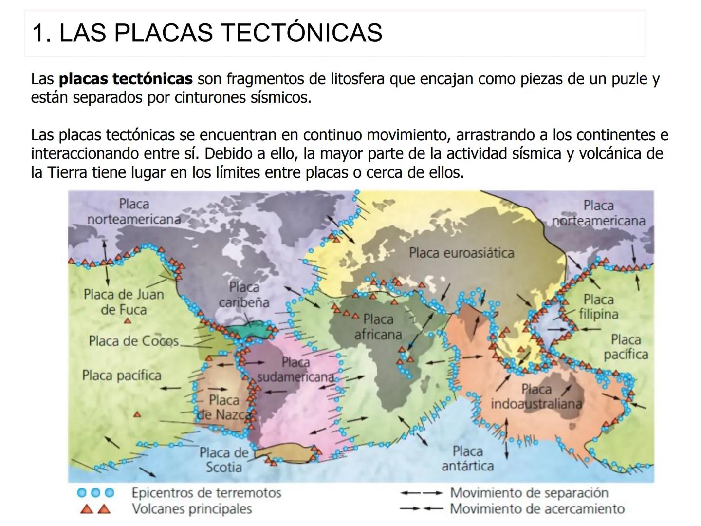 TEMA 10. MANIFESTACIONES DE LA
ENERGÍA INTERNA DE LA TIERRA
Efectos de un terremoto
Volcán en erupción 1. LAS PLACAS TECTÓNICAS
Las placas t
