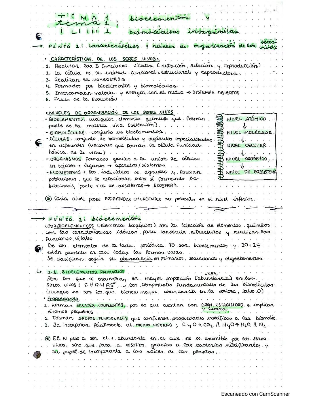 Apuntes Tema 1 Bloque 1: Bieolementos y biomoléculas inorgánicas.