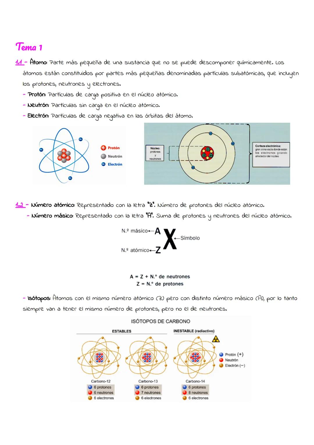 +
Química
24/25
Temario completo
* Tema 1
1.1 - Atomo: Parte más pequeña de una sustancia que no se puede descomponer químicamente. Los
átom