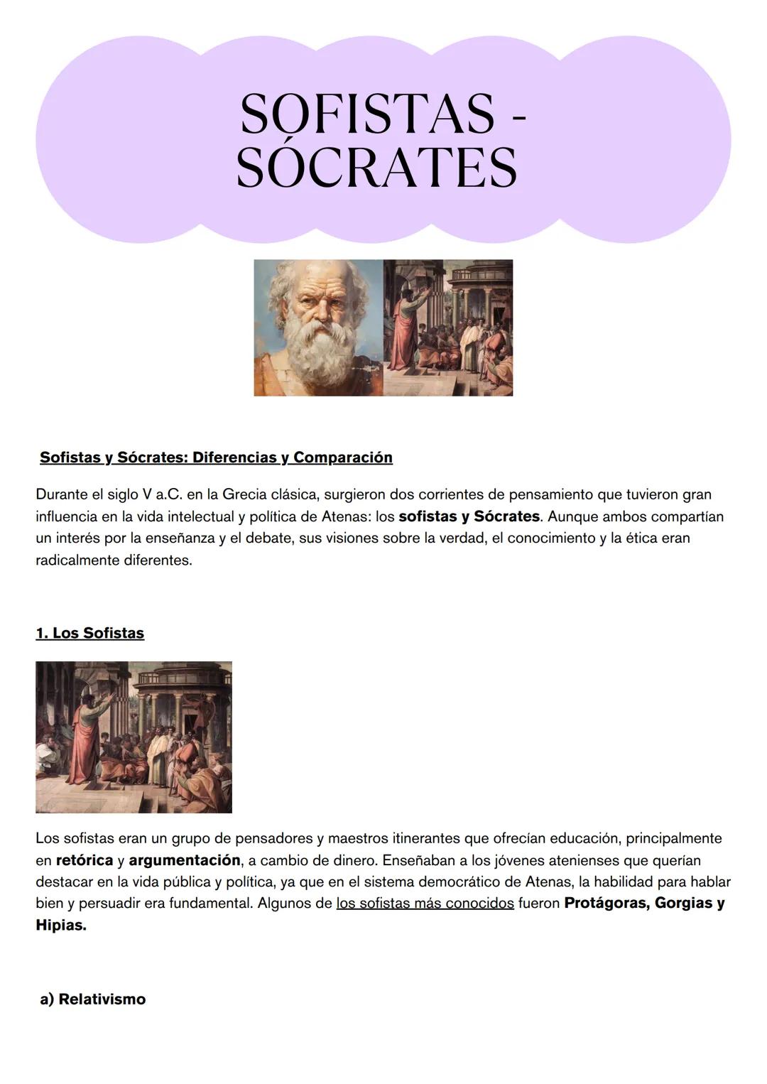 # SOFISTAS -
# SOCRATES
Sofistas y Sócrates: Diferencias y Comparación
Durante el siglo V a.C. en la Grecia clásica, surgieron dos corrien
