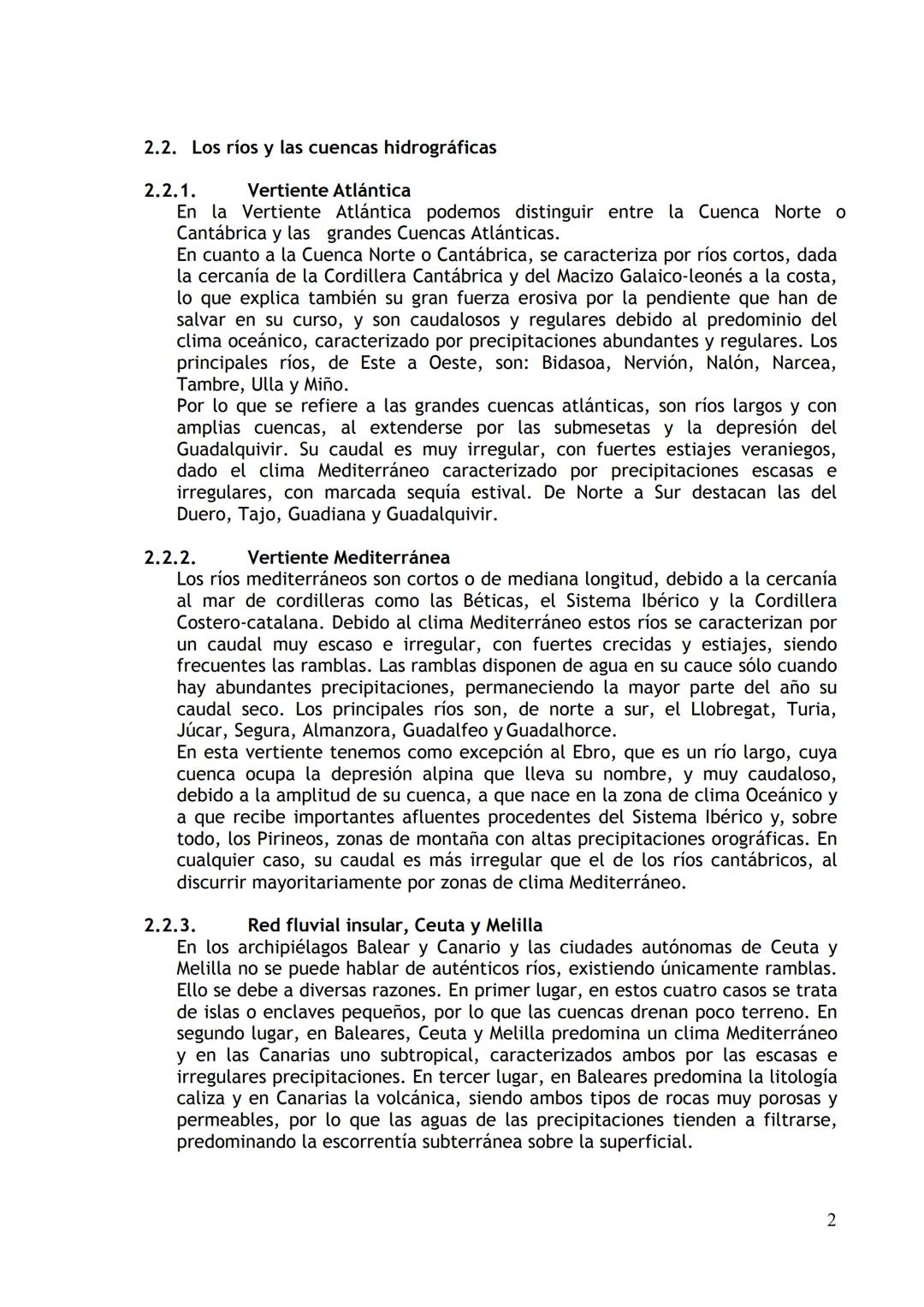 2324 GEOGRAFÍA - TEMA 4
LAS AGUAS Y LA RED HIDROGRÁFICA
1. INTRODUCCIÓN
2. LAS VERTIENTES HIDROGRÁFICAS Y LA RED FLUVIAL DE ESPAÑA
2.1. Las