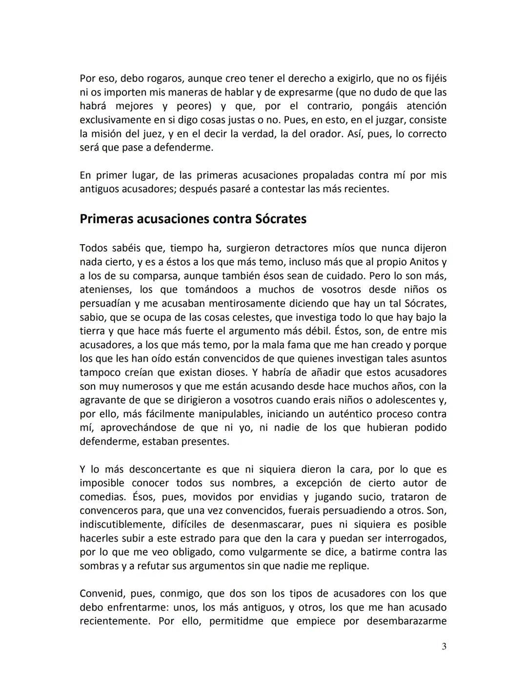 PLATÓN
APOLOGÍA
DE
SÓCRATES
1 PRIMERA PARTE
Defensa de Sócrates
¡Ciudadanos atenienses! Ignoro qué impresión habrán despertado en vosotros
l