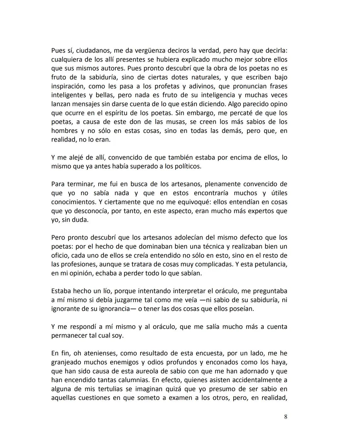 PLATÓN
APOLOGÍA
DE
SÓCRATES
1 PRIMERA PARTE
Defensa de Sócrates
¡Ciudadanos atenienses! Ignoro qué impresión habrán despertado en vosotros
l