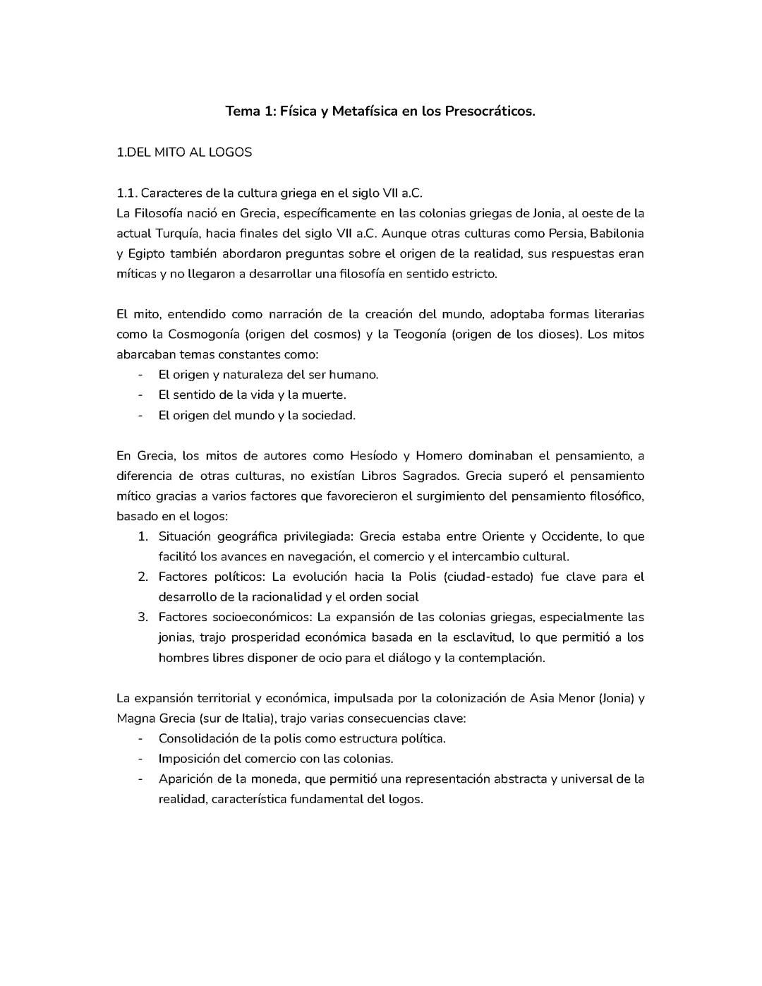 FISICA Y METAFISICA EN LOS PRESOCRÁTICOS