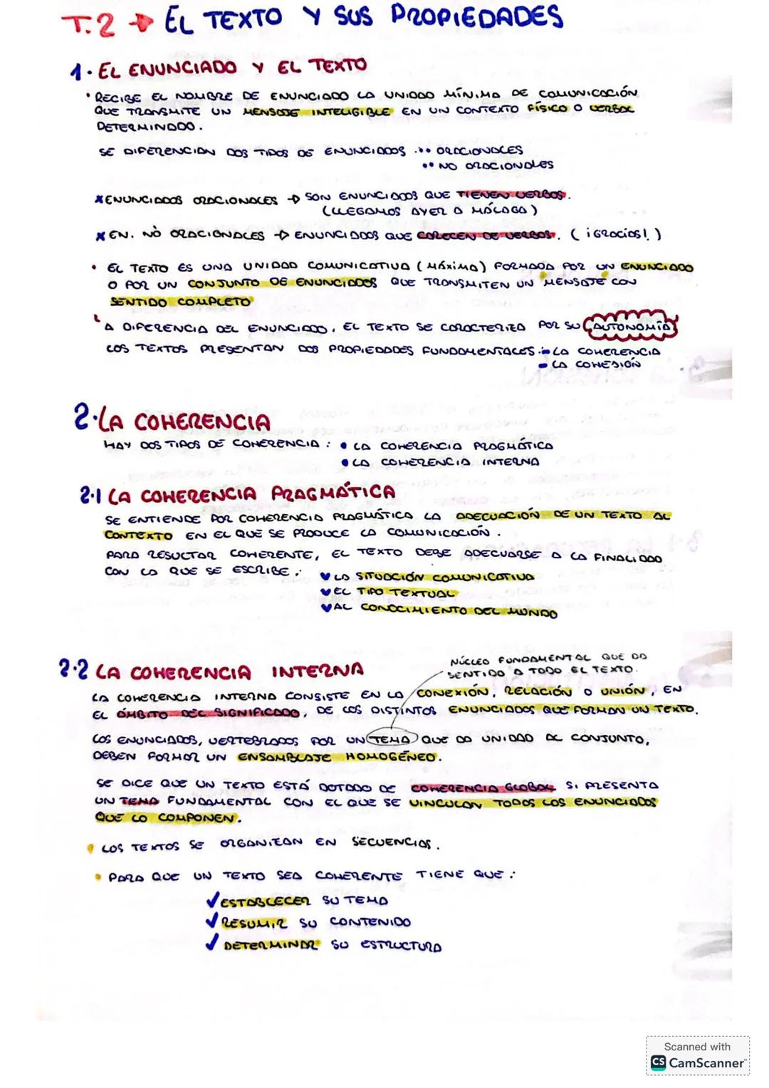 # T.2 EL TEXTO Y SUS PROPIEDADES
1. EL ENUNCIADO Y EL TEXTO
* RECIBE EL NOMBRE DE ENUNCIODO CO UNIODO MÍNIMA DE COMUNICACIÓN
QUE TRAN