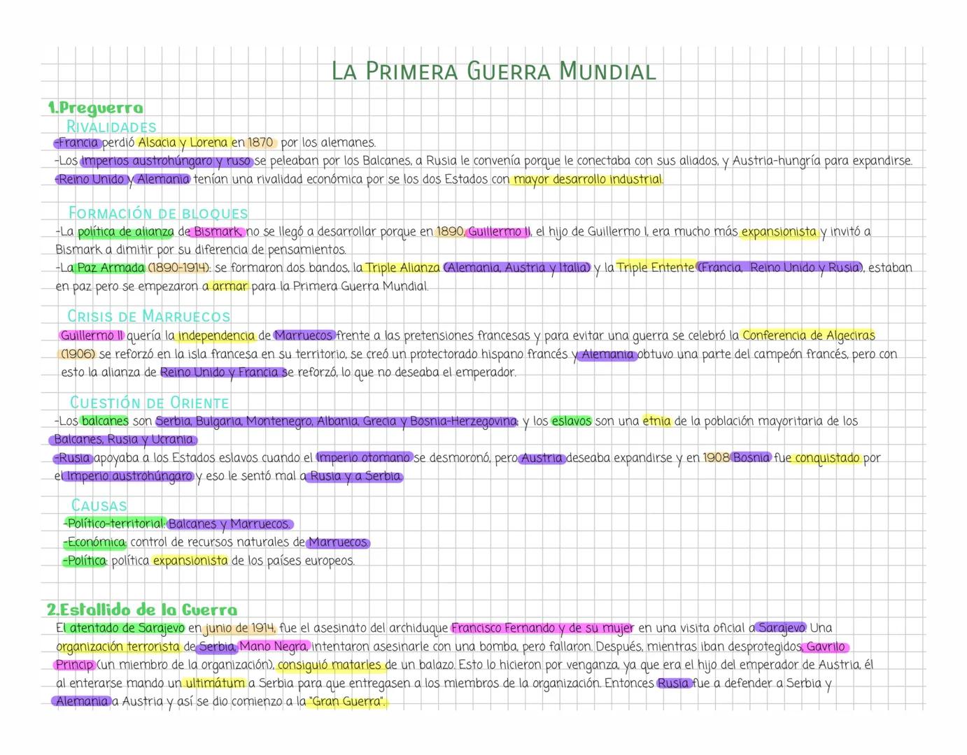 Note
Study LA PRIMERA GUERRA MUNDIAL
1.Preguerra
RIVALIDADES
Francia perdió Alsacia y Lorena en 1870 por los alemanes.
-Los imperios austroh