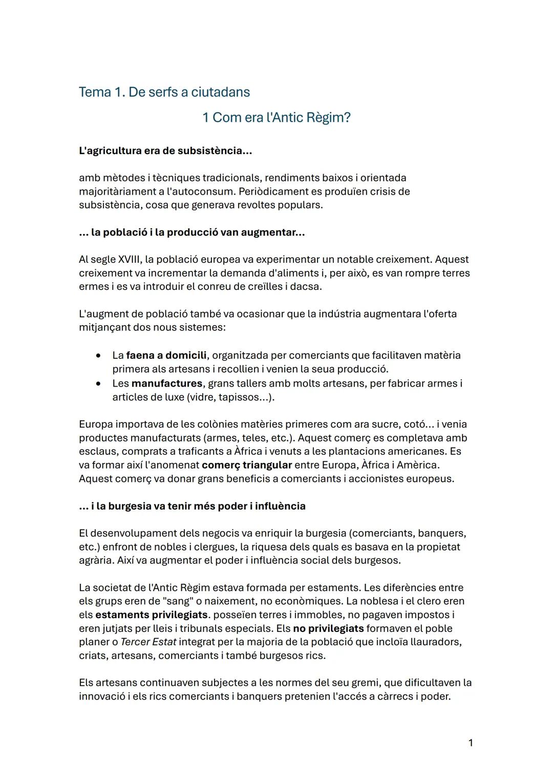 # Tema 1. De serfs a ciutadans
1 Com era l'Antic Règim?
L'agricultura era de subsistència...
amb mètodes i tècniques tradicionals, rendim