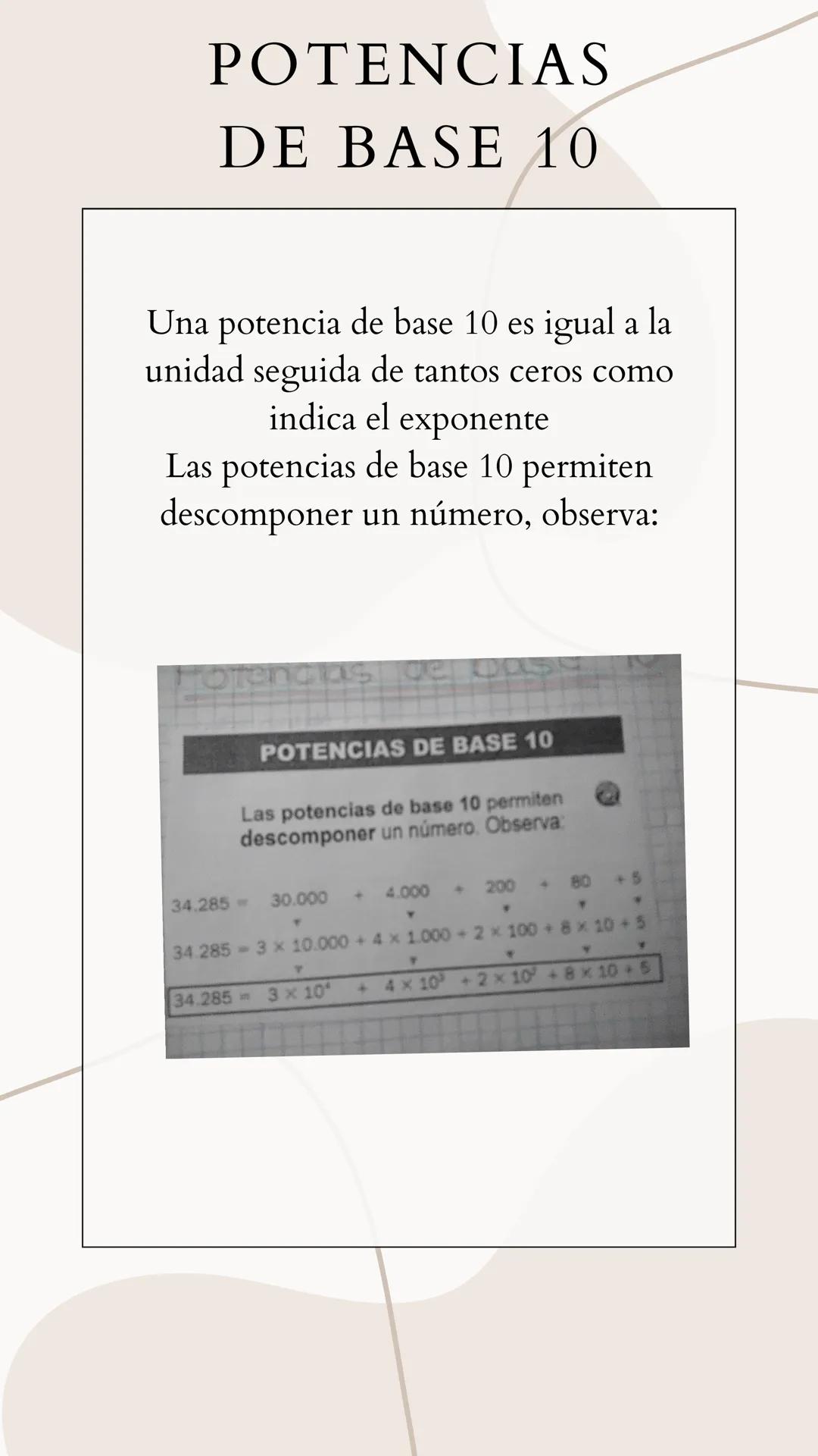 POTENCIAS
Una potencia es una forma abreviada
de escribir un producto de factores
iguales
Una potencia tiene dos partes, la base y el
expone