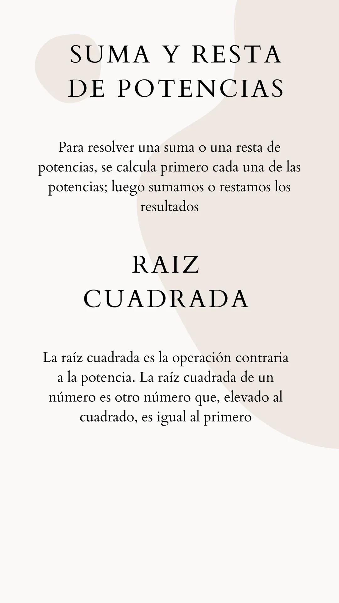 POTENCIAS
Una potencia es una forma abreviada
de escribir un producto de factores
iguales
Una potencia tiene dos partes, la base y el
expone