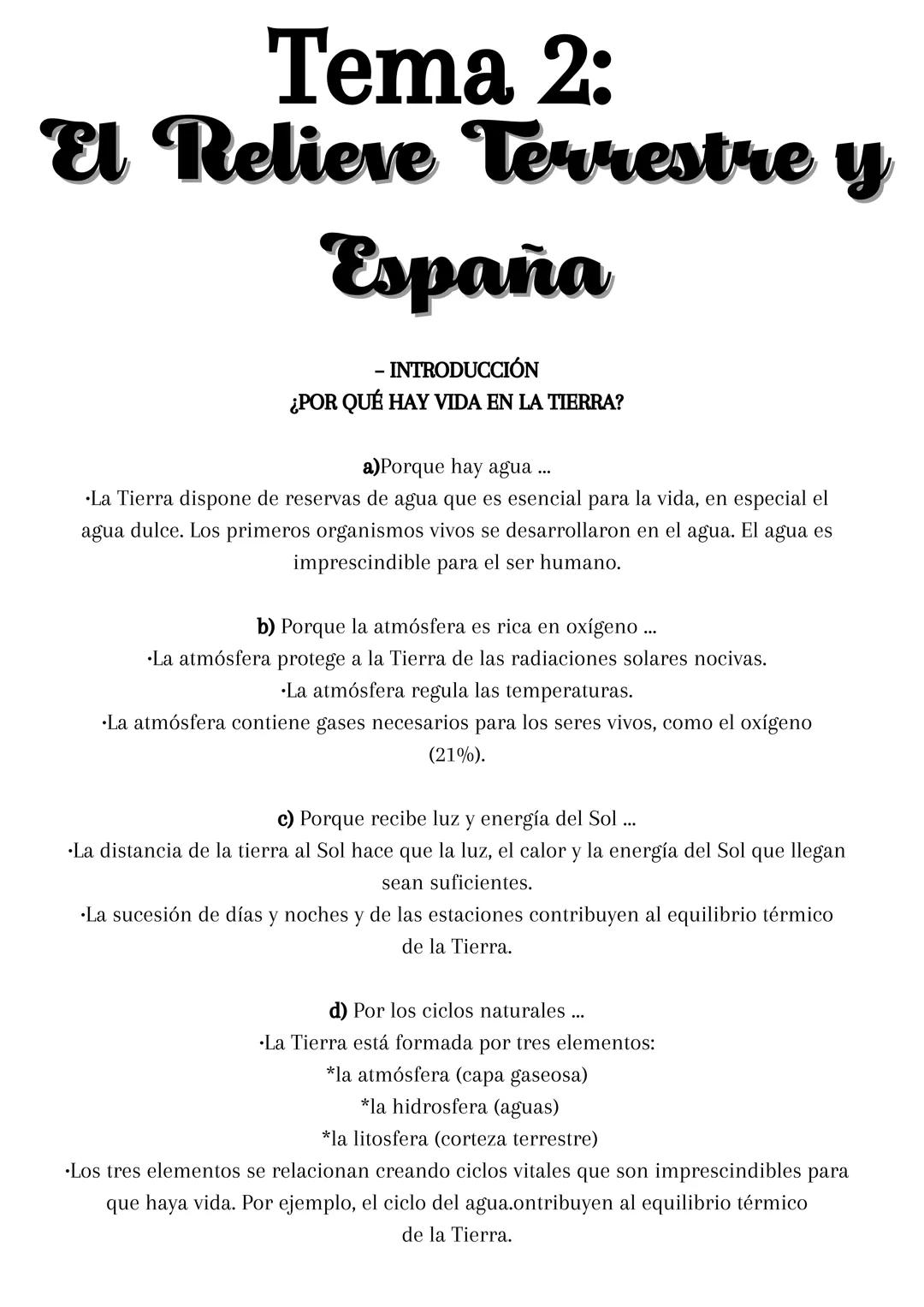 # Tema 2:
# El Relieve Terrestre y
# España
- INTRODUCCIÓN
¿POR QUÉ HAY VIDA EN LA TIERRA?
a) Porque hay agua ...
- La Tierra dispone de