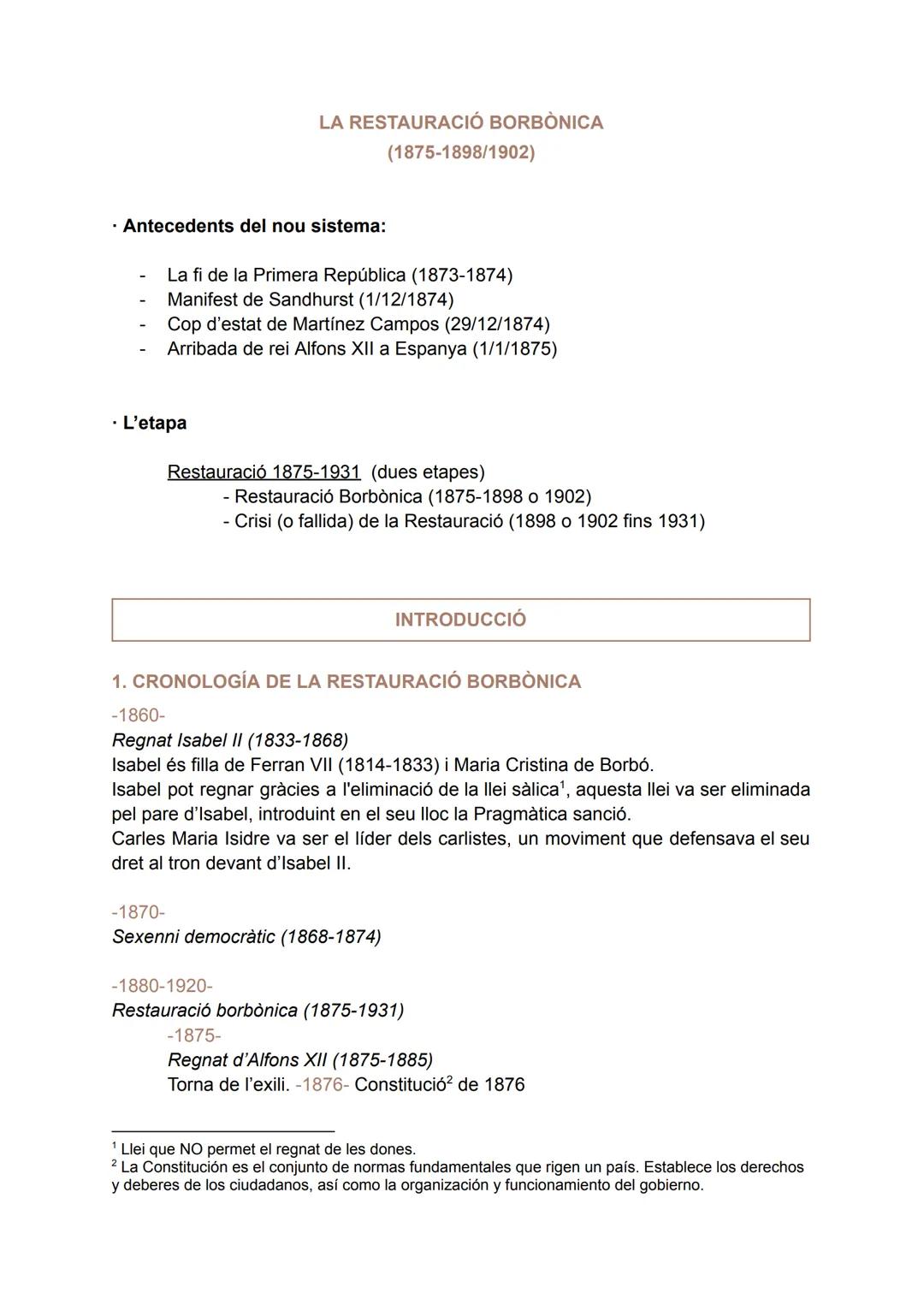 # LA RESTAURACIÓ BORBÒNICA
(1875-1898/1902)
• Antecedents del nou sistema:
- La fi de la Primera República (1873-1874)
- Manifest de Sandh