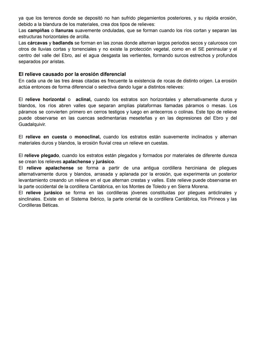Litología peninsular y tipos de relieve
La evolución geológica determina la existencia en la península ibérica de tres áreas con diferente t