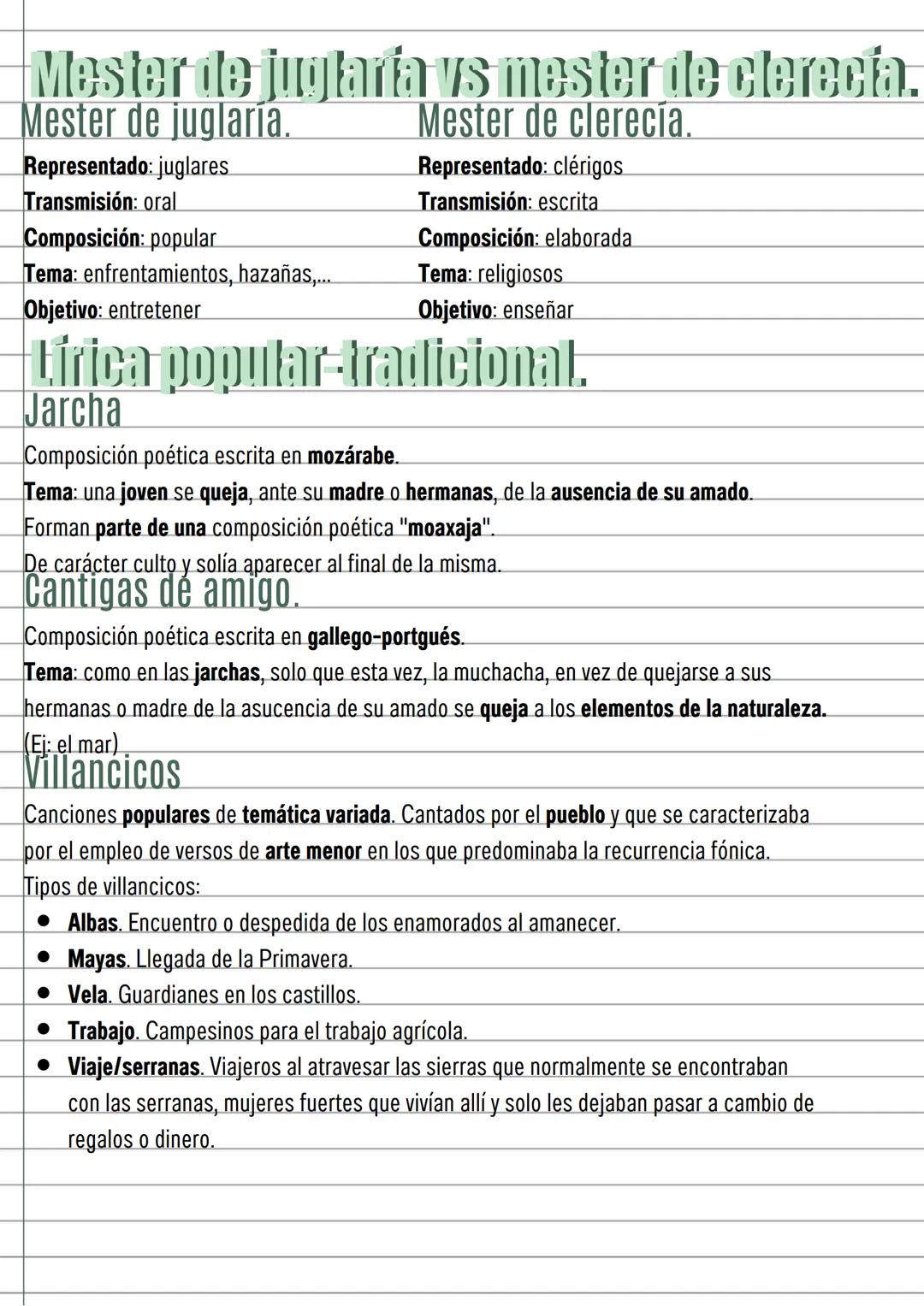 Mester de juglaría vs mester de clerecia.
Mester de juglaría.
Representado: juglares
Transmisión: oral
Composición: popular
Tema: enfrentami