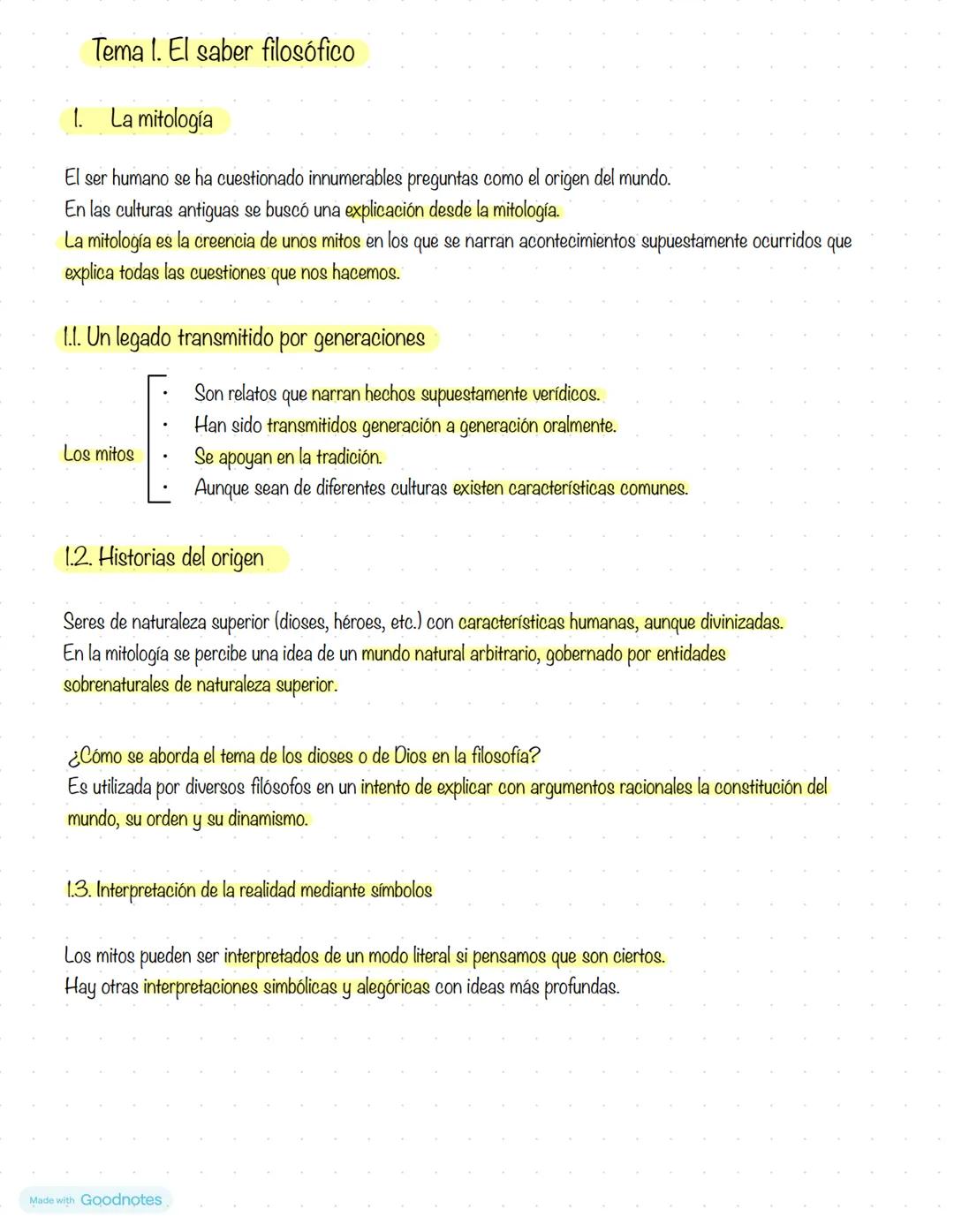 Tema 1. El saber filosófico
1. La mitología
El ser humano se ha cuestionado innumerables preguntas como el origen del mundo.
En las culturas