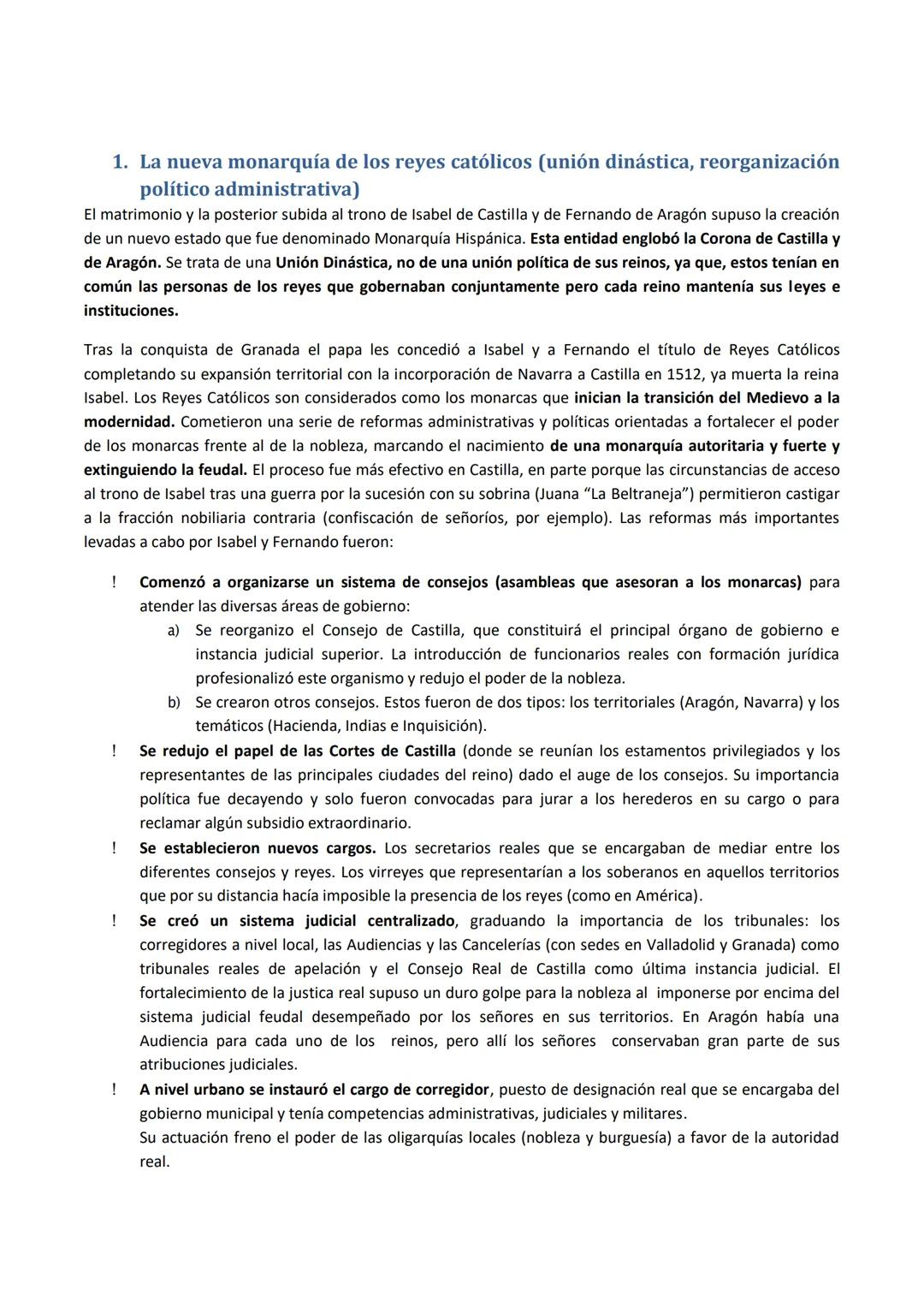 1. La nueva monarquía de los reyes católicos (unión dinástica, reorganización
político administrativa)
El matrimonio y la posterior subida a
