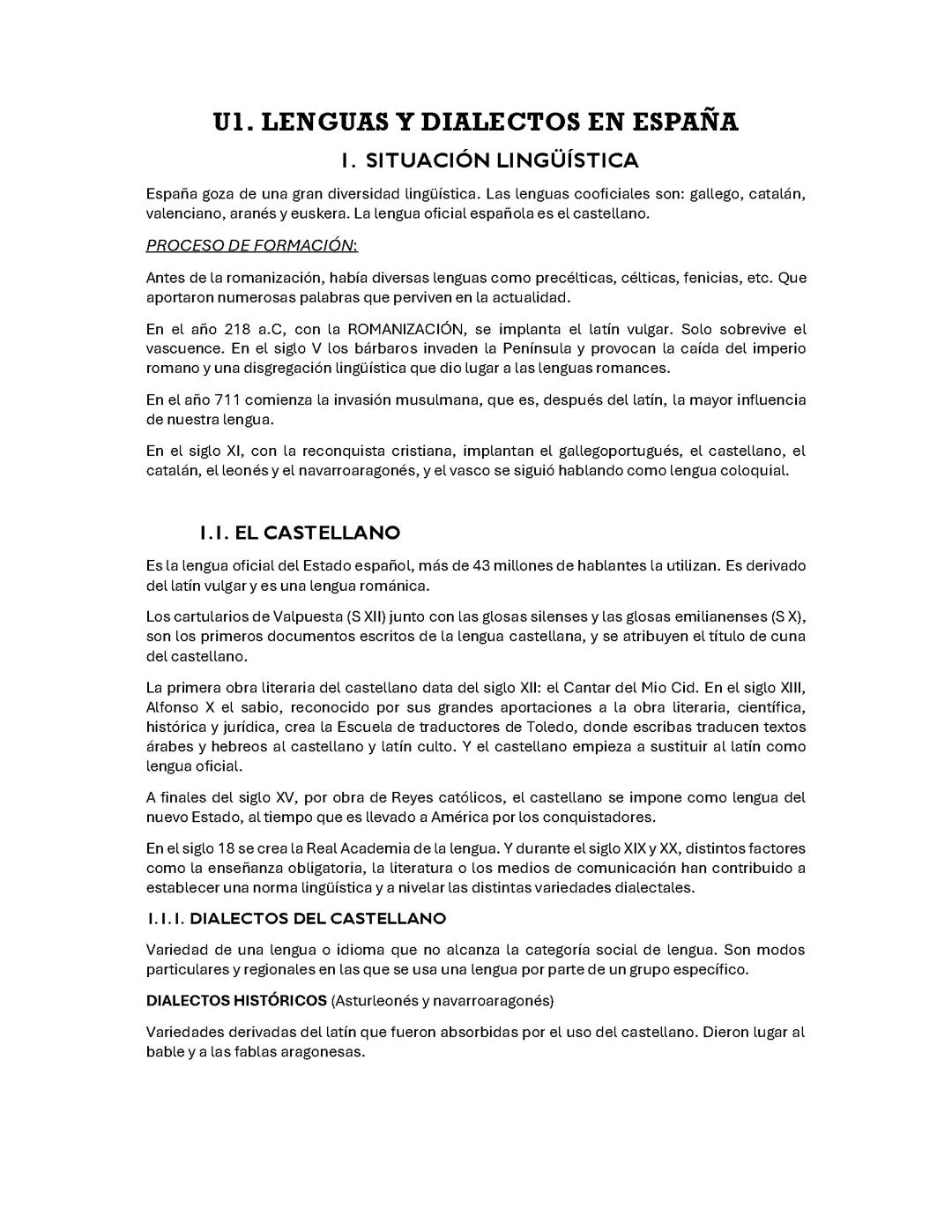 U8. Lenguas y dialectos en España