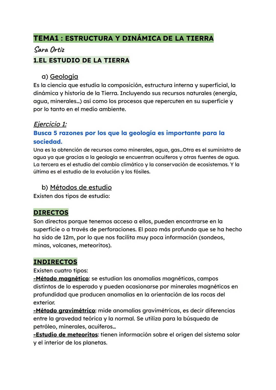 # TEMA1: ESTRUCTURA Y DINÁMICA DE LA TIERRA
Sara Ortiz
# 1.EL ESTUDIO DE LA TIERRA
## a) Geología
Es la ciencia que estudia la composició