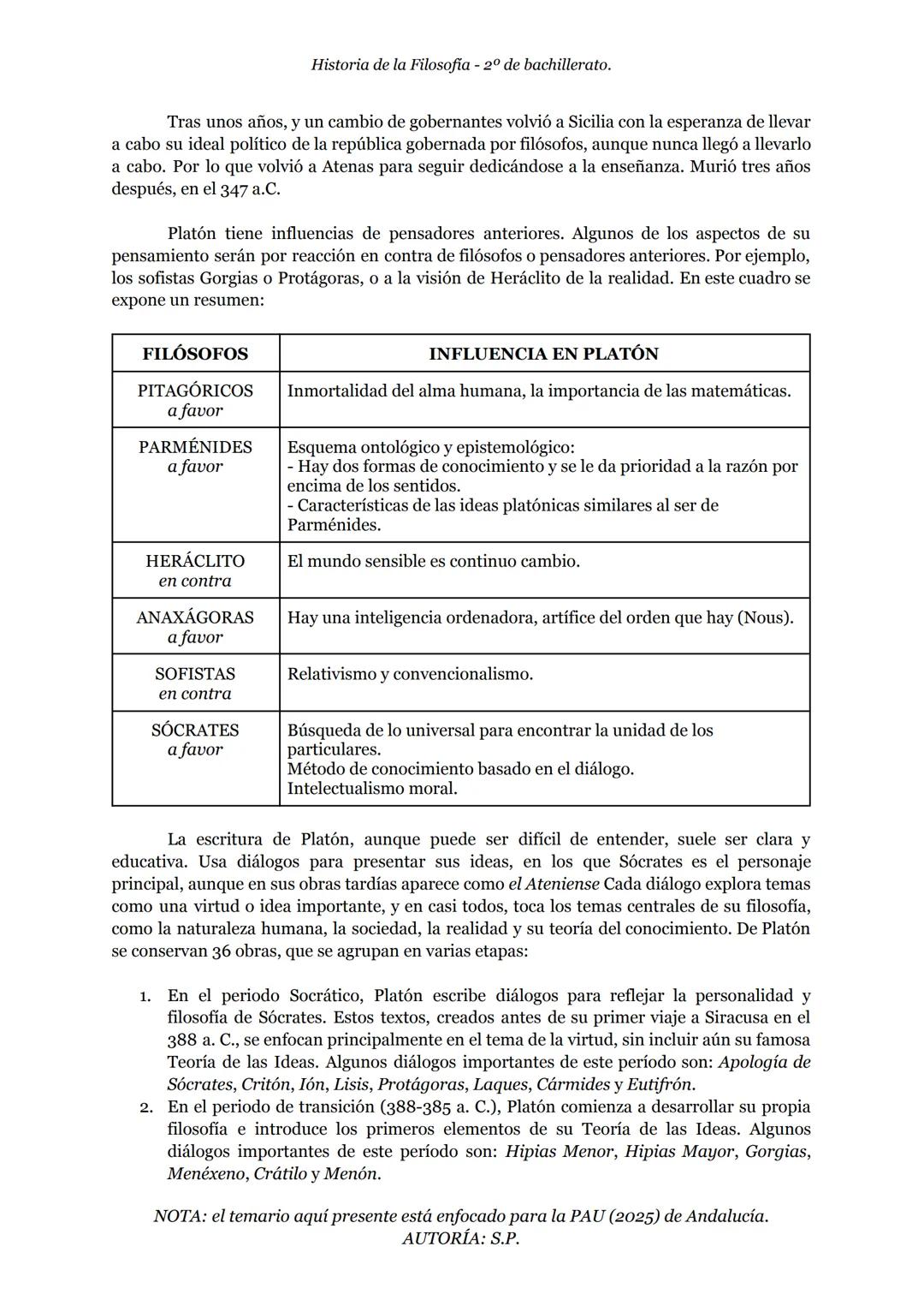 Historia de la Filosofia - 2º de bachillerato.
S.A. 2 - LA FILOSOFÍA DE PLATÓN
1. CONTEXTO SOCIOPOLÍTICO Y CULTURAL
Tras el fin de las Gu