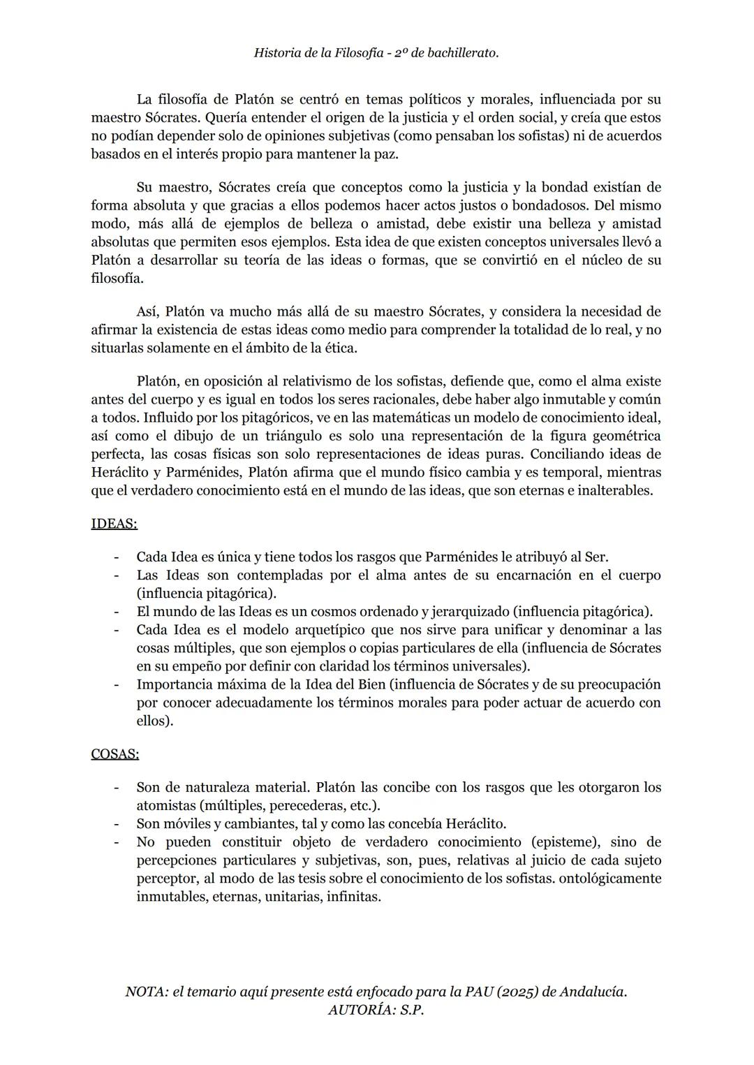 Historia de la Filosofia - 2º de bachillerato.
S.A. 2 - LA FILOSOFÍA DE PLATÓN
1. CONTEXTO SOCIOPOLÍTICO Y CULTURAL
Tras el fin de las Gu