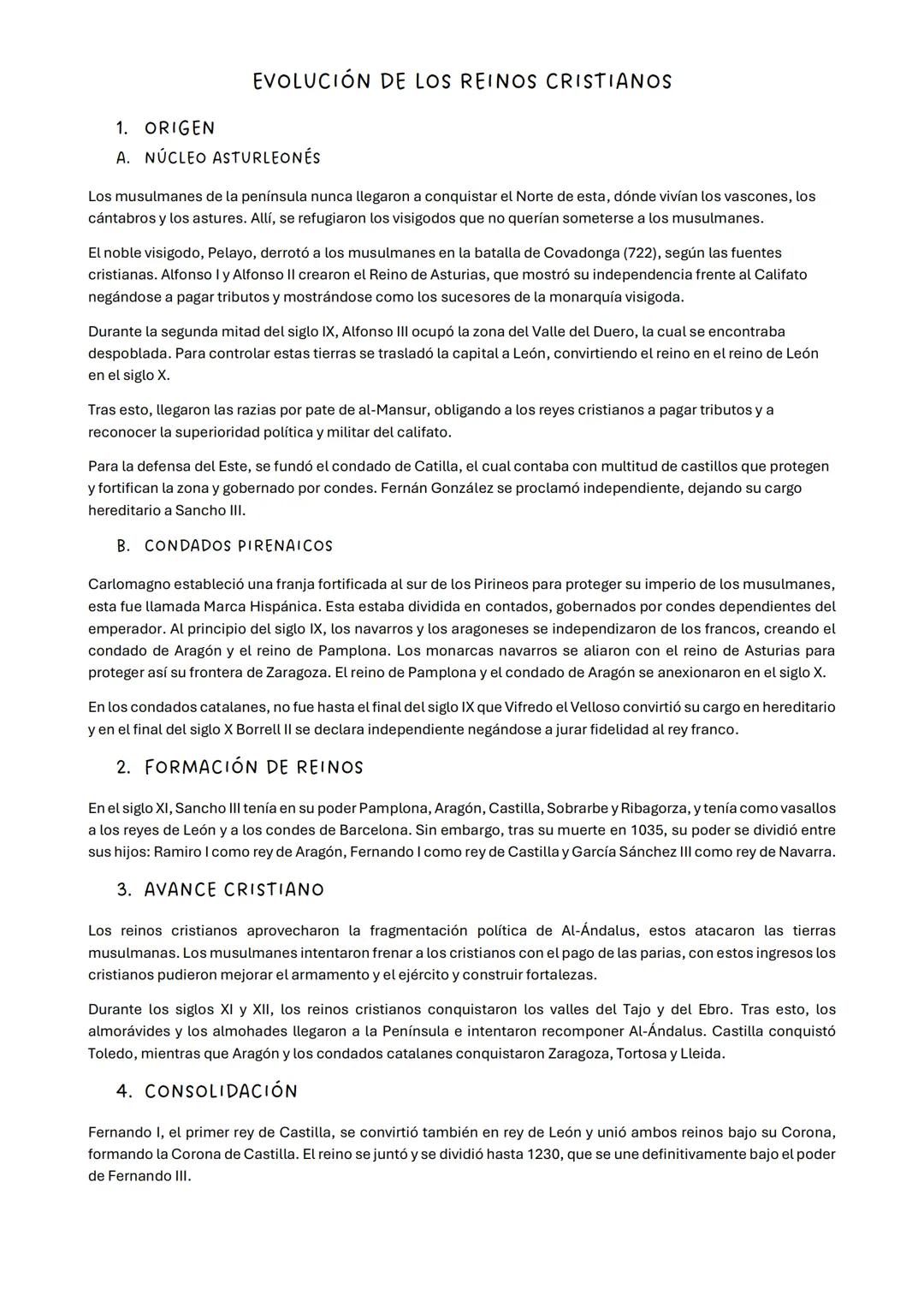 # EVOLUCIÓN DE LOS REINOS CRISTIANOS
1. ORIGEN
A. NÚCLEO ASTURLEONÉS
Los musulmanes de la península nunca llegaron a conquistar el Norte