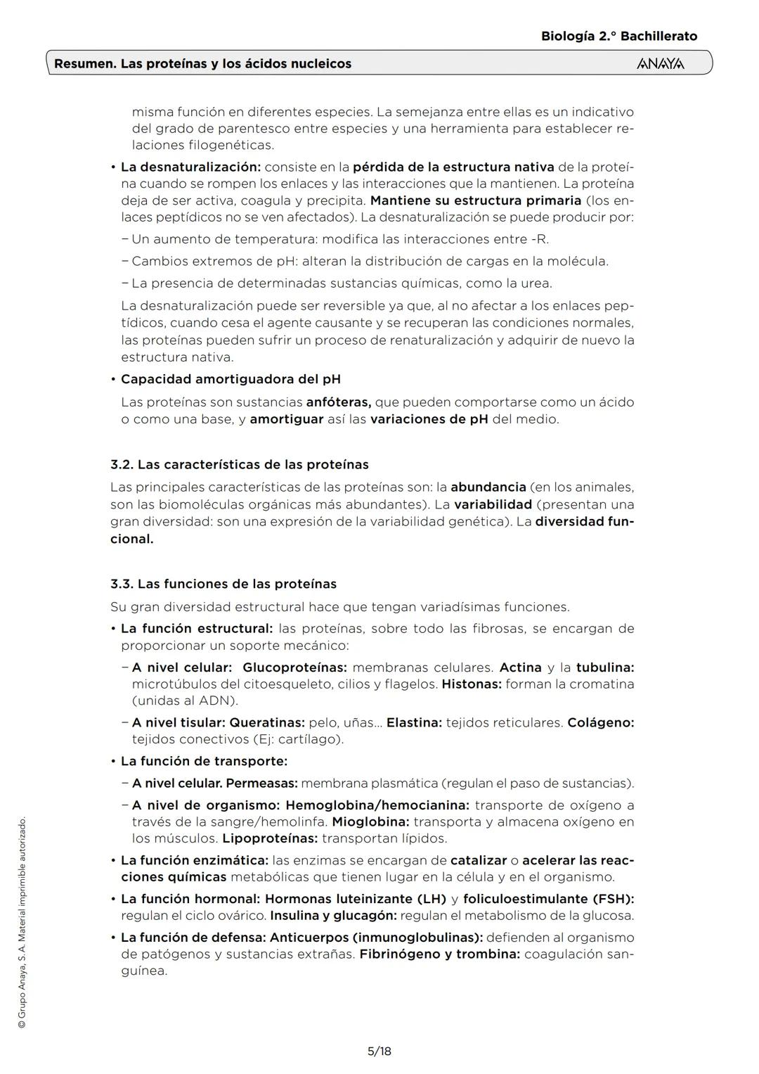 Grupo Anaya, S. A. Material imprimible autorizado.
Biología 2.º Bachillerato
ANAYA
Resumen. Las proteínas y los ácidos nucleicos
1. LOS AMIN