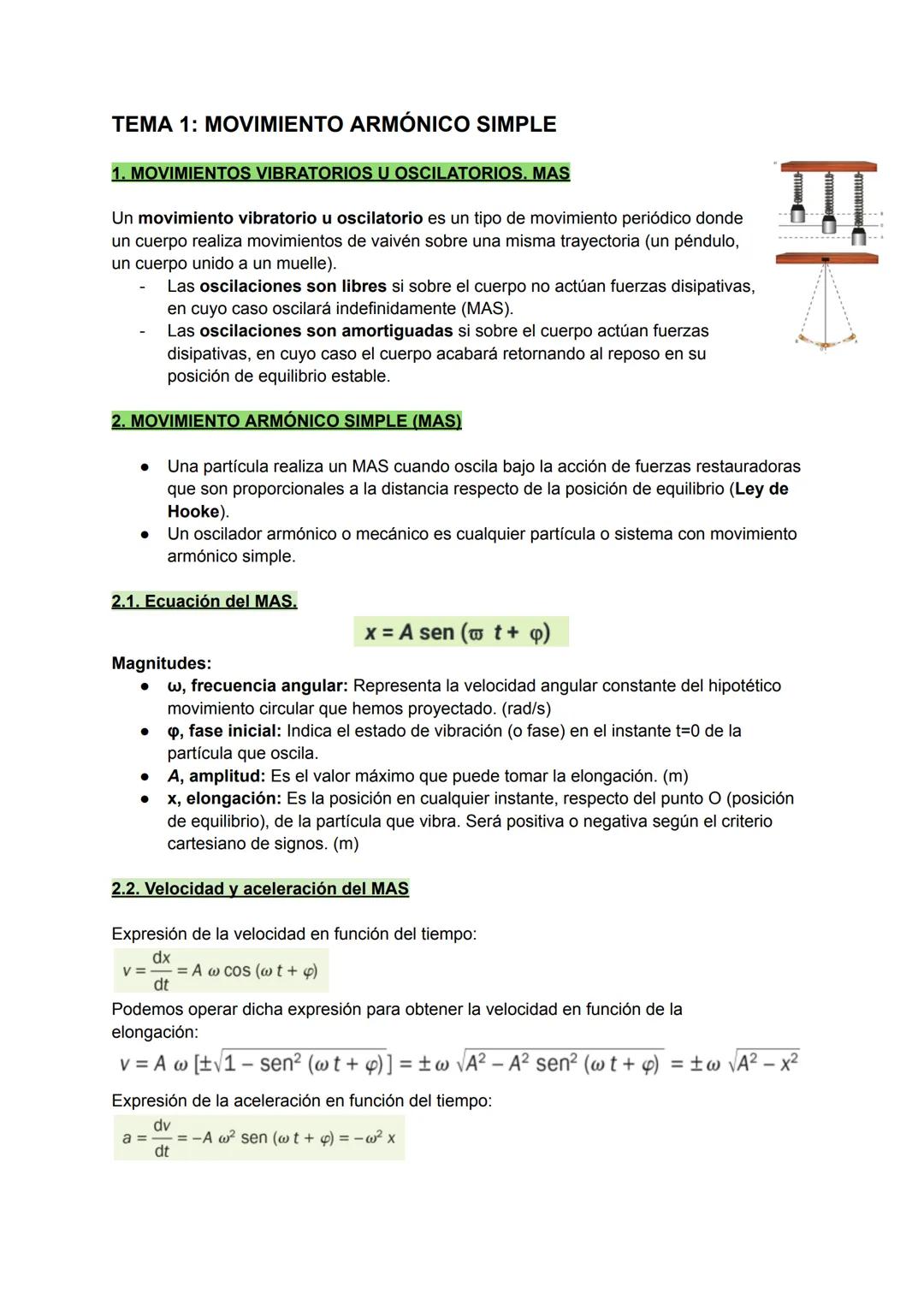 # TEMA 1: MOVIMIENTO ARMÓNICO SIMPLE
1. MOVIMIENTOS VIBRATORIOS U OSCILATORIOS. MAS
Un movimiento vibratorio u oscilatorio es un tipo de m