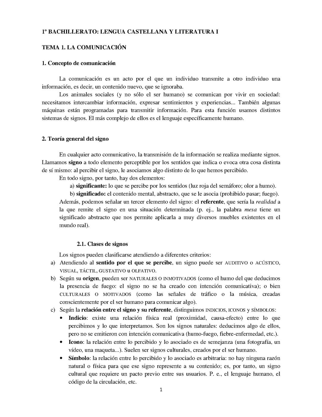 1° BACH - Tema 1: La comunicación