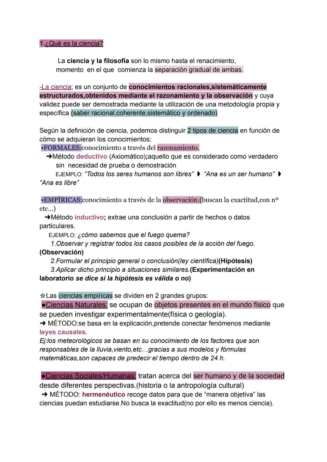 1.¿Qué es la ciencia?
La ciencia y la filosofía son lo mismo hasta el renacimiento,
momento en el que comienza la separación gradual de amba