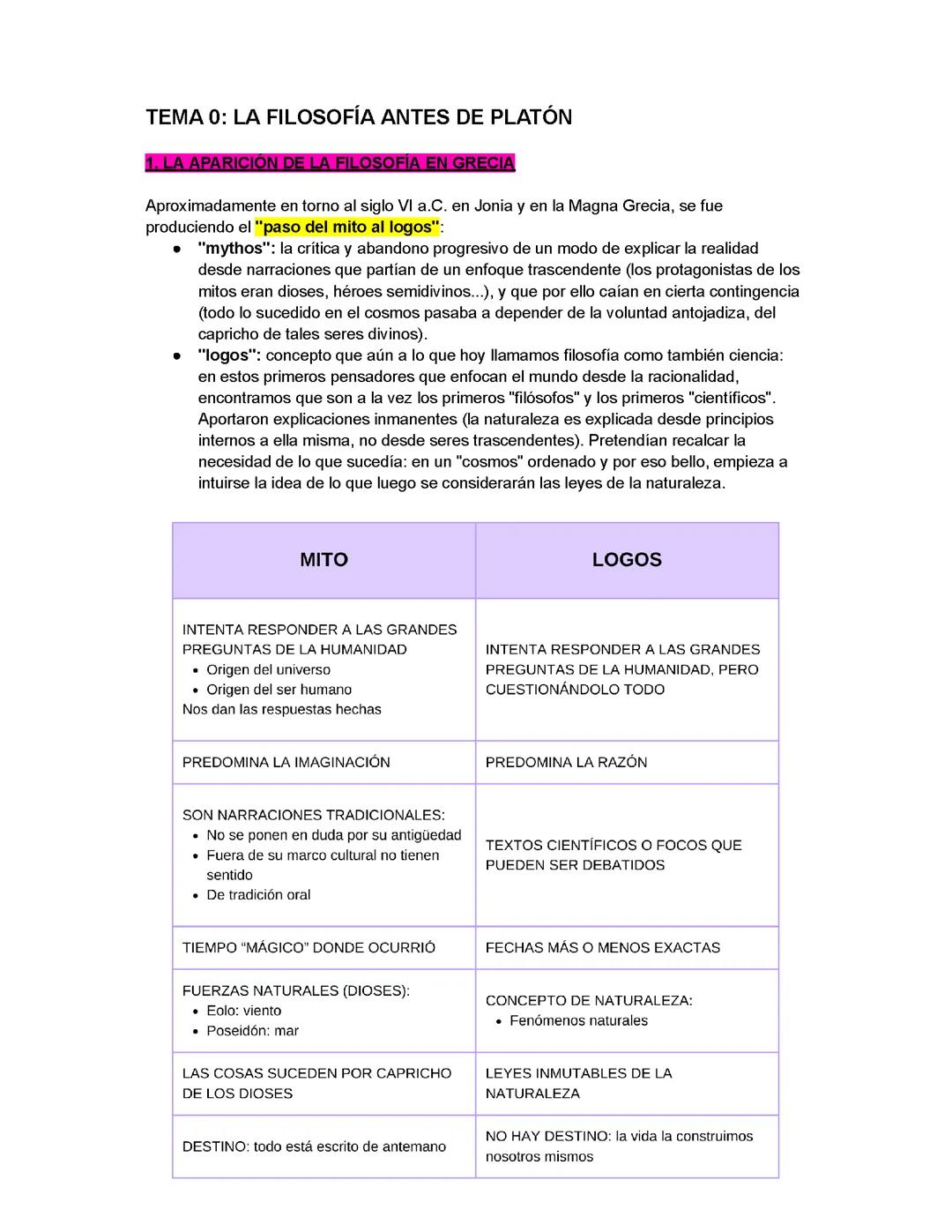 TEMA 0: LA FILOSOFÍA ANTES DE PLATÓN